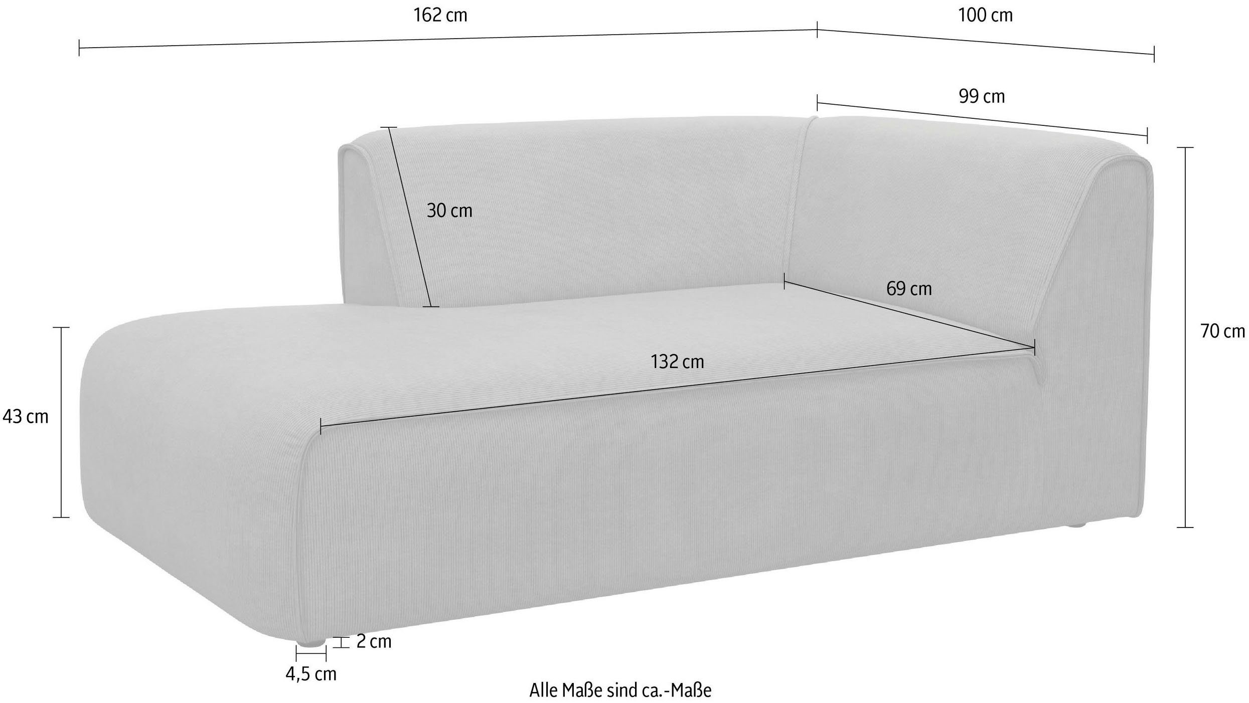RAUM.ID Ottomane Merid chaise longue, afmetingen B/D/H: 100/162/70 cm als module of apart te gebruiken, voor individuele samenstelling