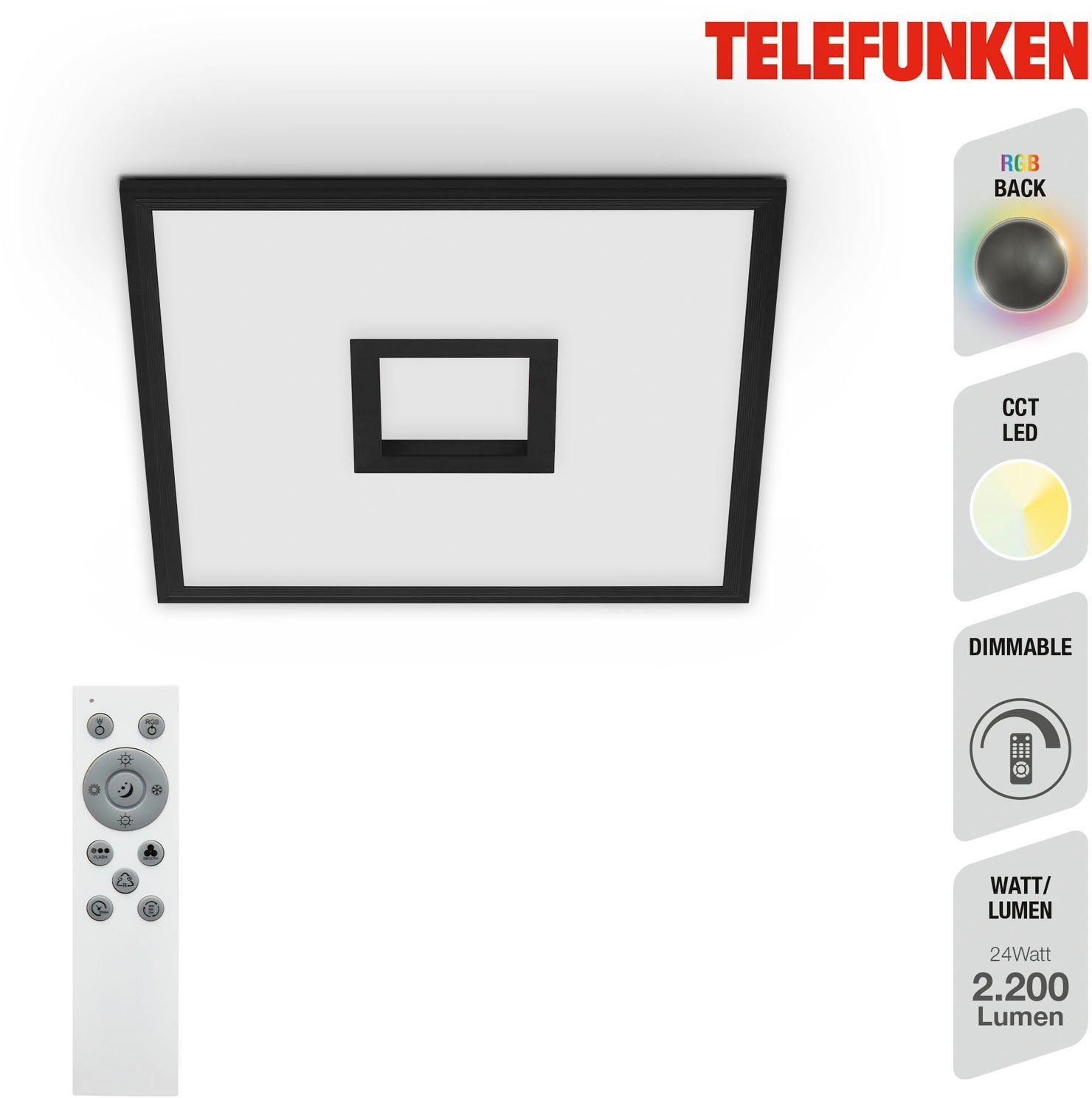 Telefunken Led-paneel 319405TF CENTERBACK Plafondlamp, RGB, backlight, CCT, inclusief afstandsbediening, dimbaar
