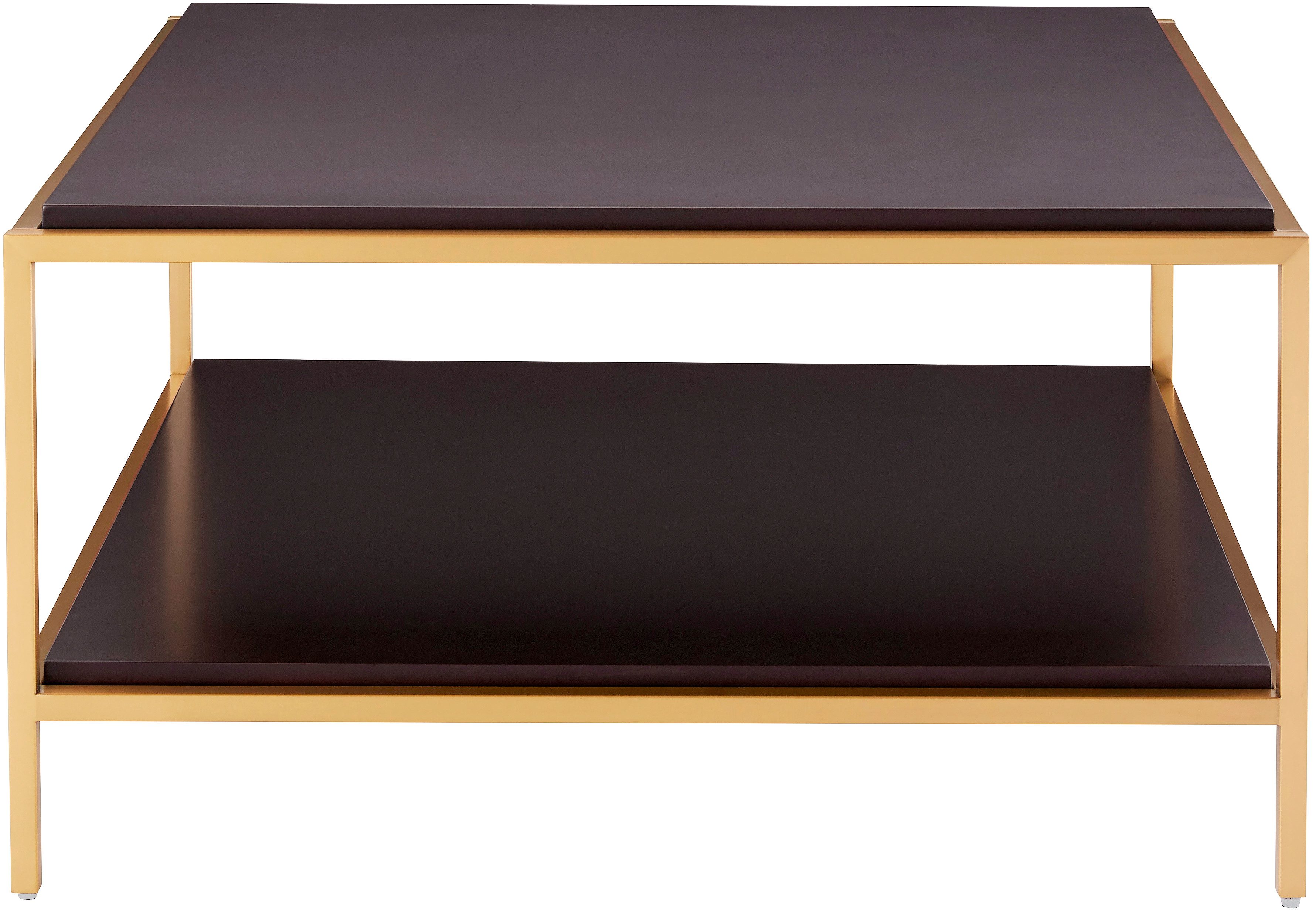 Leonique Salontafel Cherlen met twee planken en goudkleurig frame, vierkant