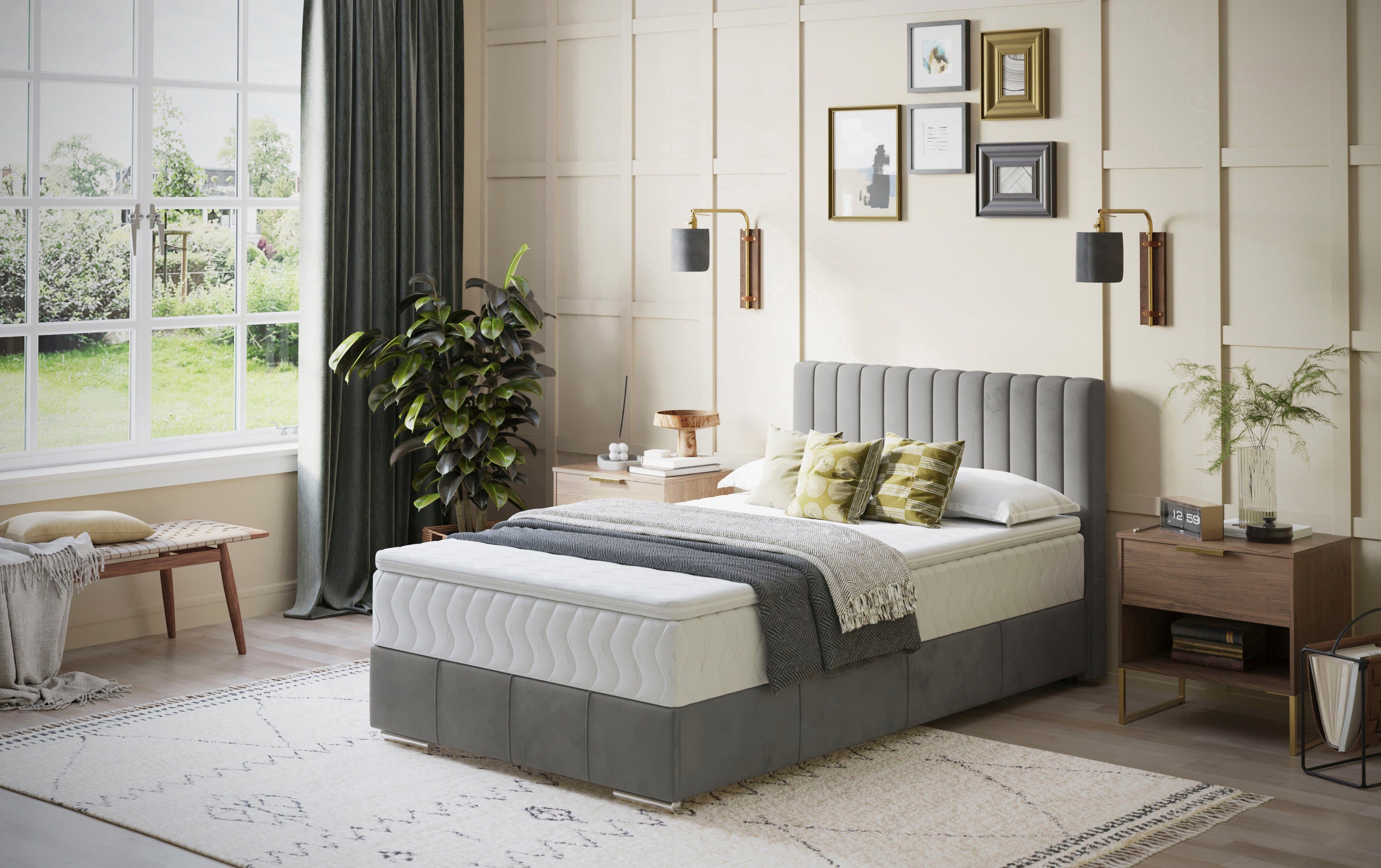 Mr. Couch Boxspring Thor met bedbodem, incl. matras, topverkoper Topmatras en sierkussen, in verschillende hardheden beschikbaar boxsprings grijs