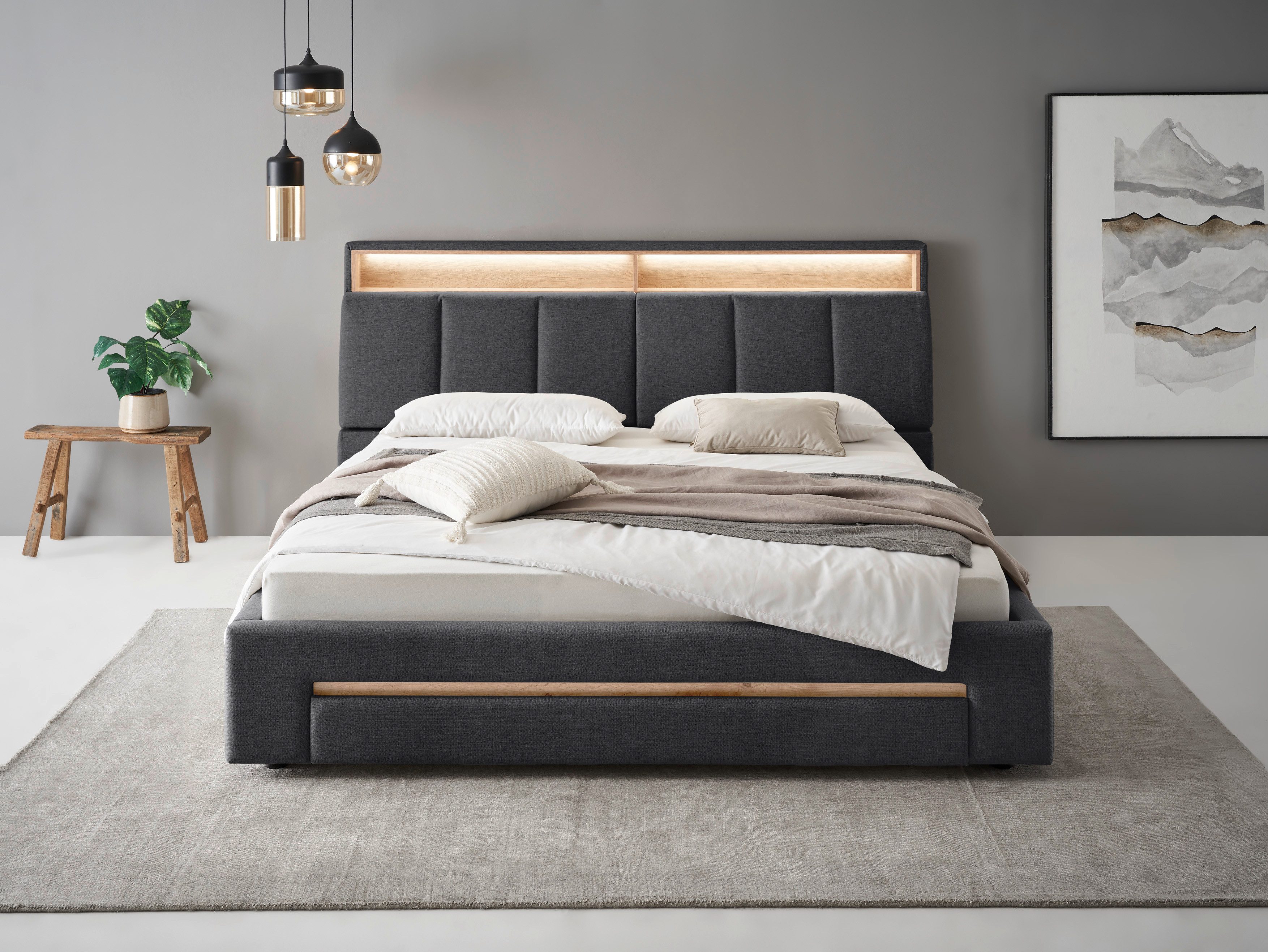 INOSIGN Gestoffeerd bed CiTY/GiRON,, gepolsterd opbergbed, met LED-verlichting Bedkisten met hondenbed of als opbergruimte, opklapbare hoofdeinden