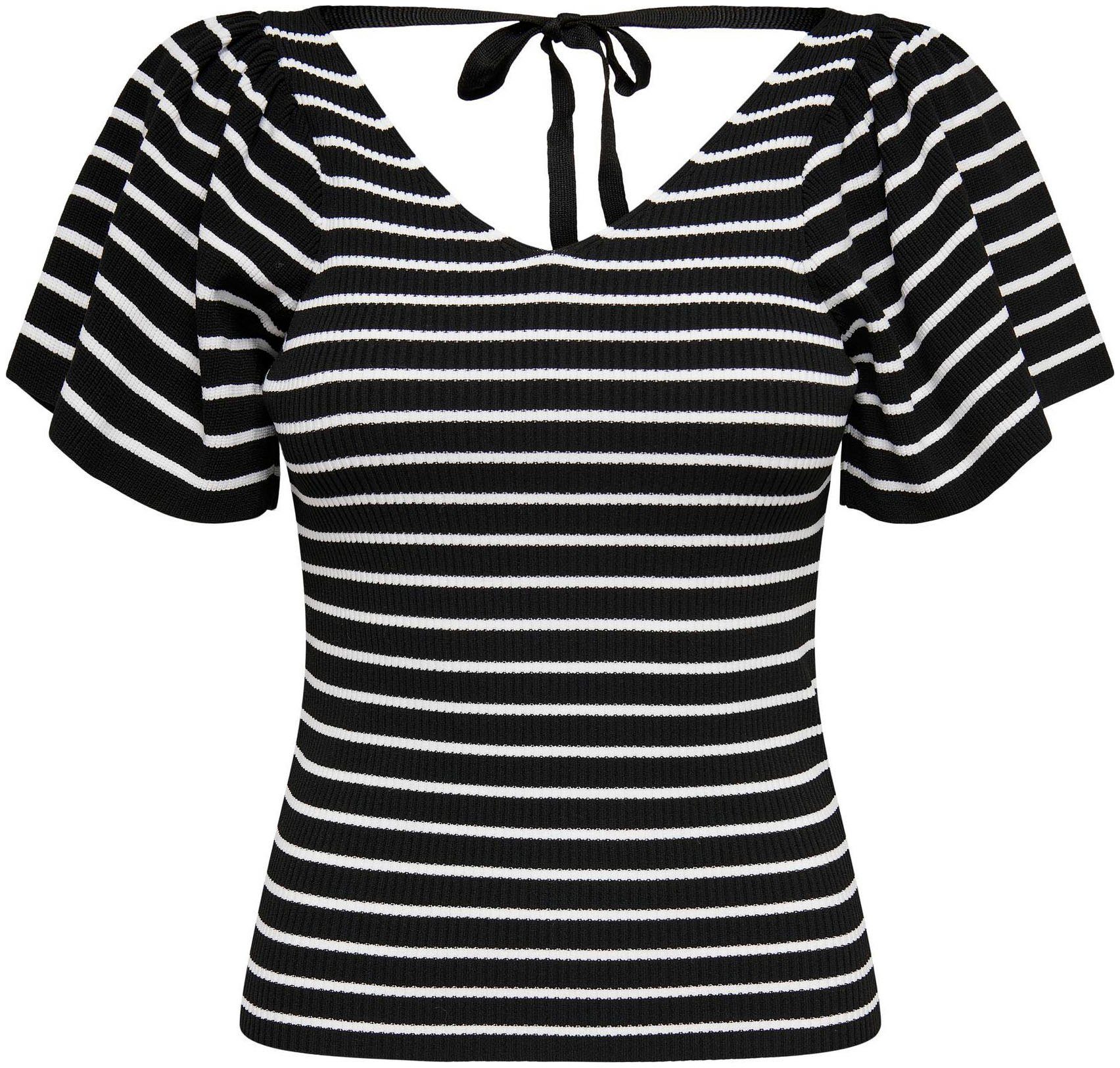 Only Trui met korte mouwen ONLLEELO STRIPE SS BACK V-NECK KNT NOOS