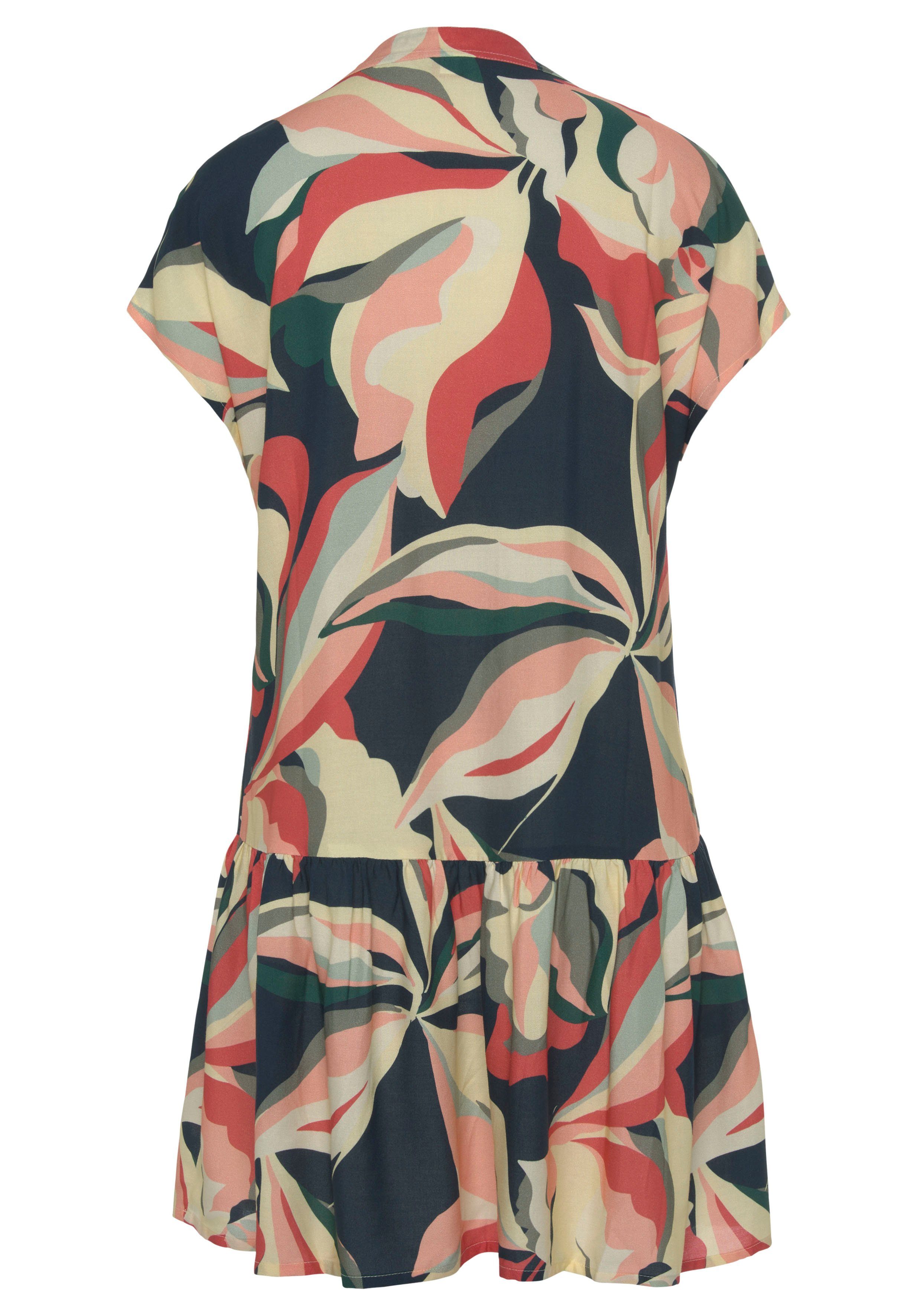 s.Oliver RED LABEL Beachwear Blousejurk met volant aan de rok, korte zomerjurk, strandjurk