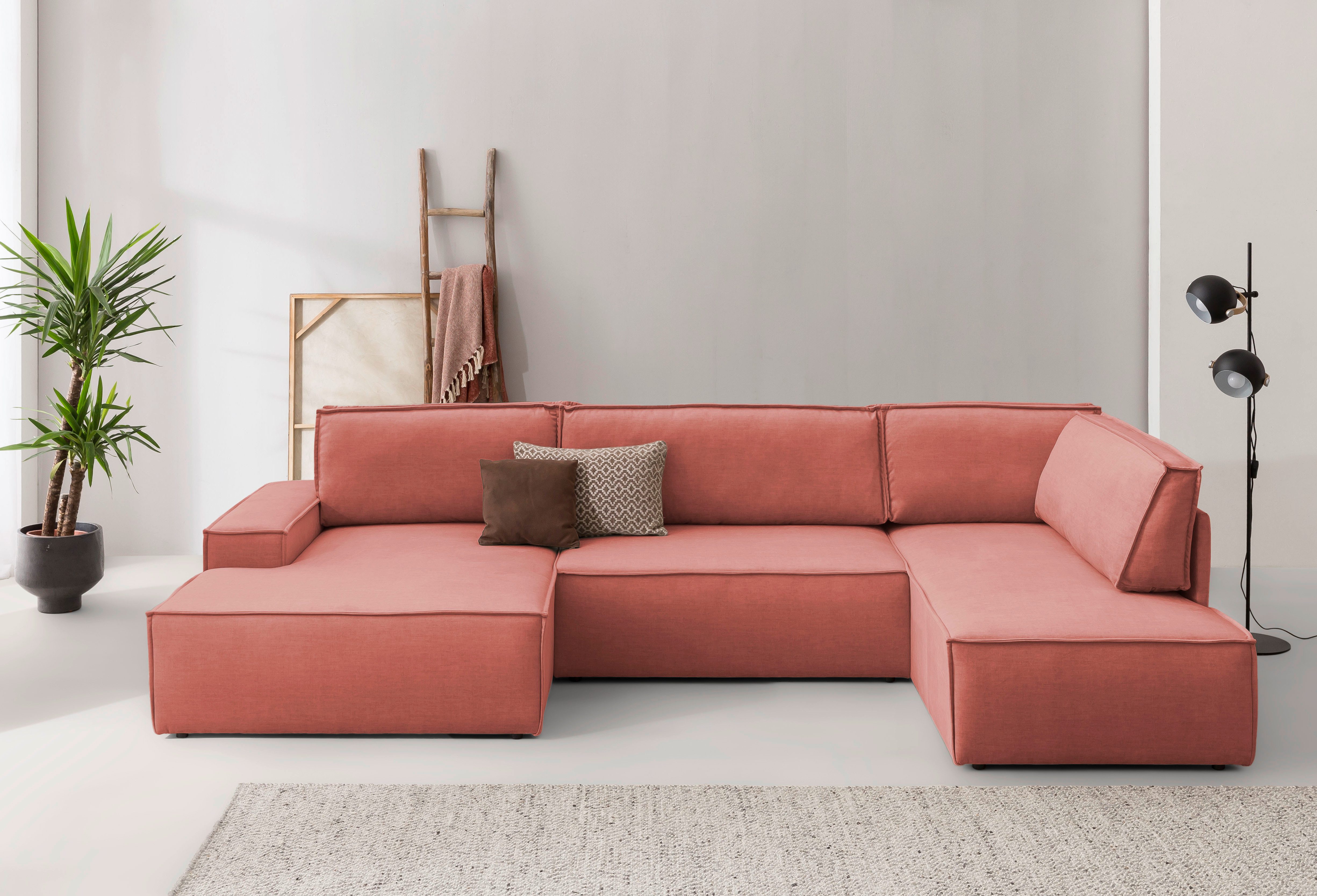 Home affaire Zithoek SHERWOOD 329 cm, U-vorm, slaapbank, Slaapfunctie met bedkist (194x139 cm), cord, vintage, fluweel
