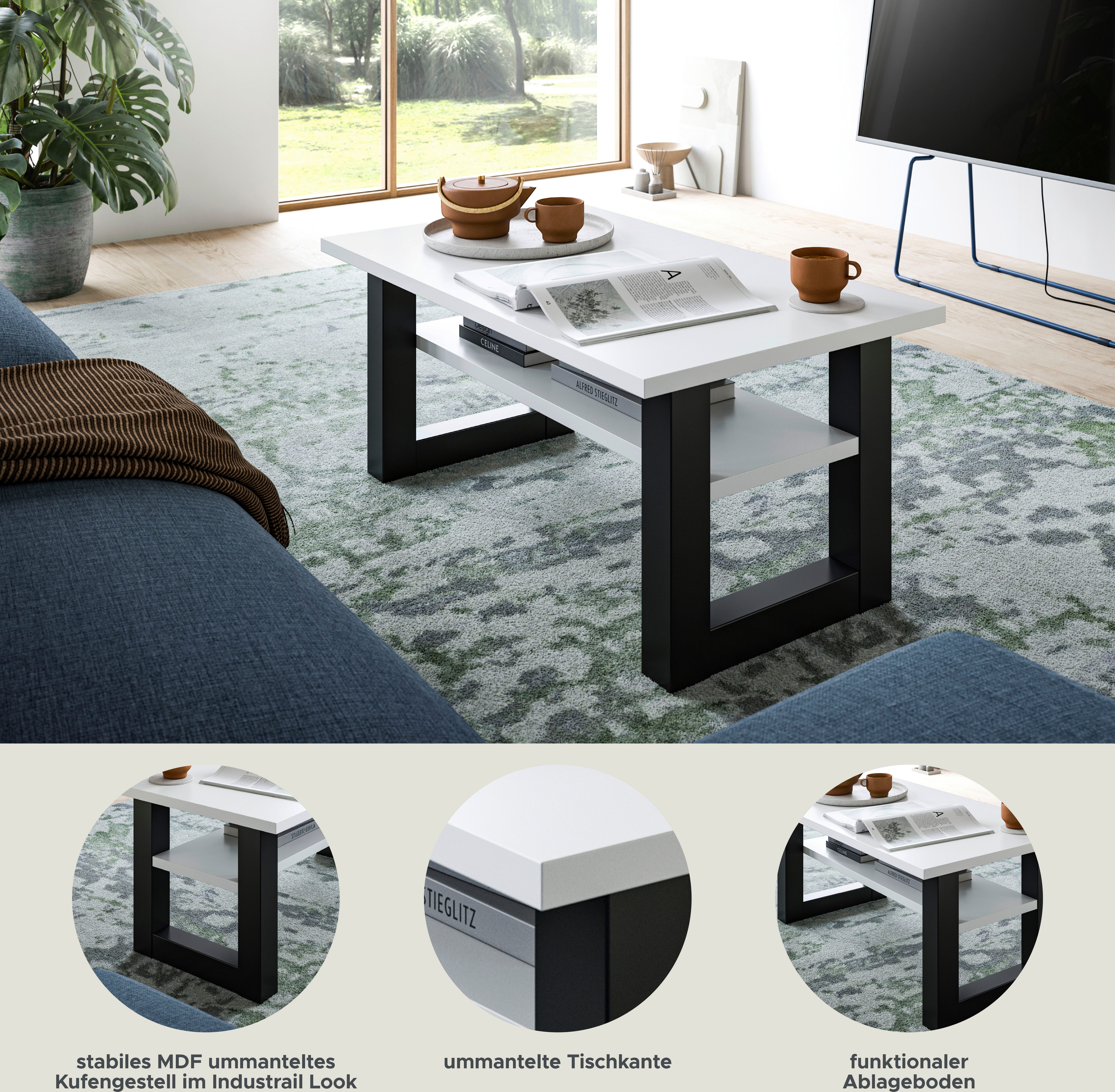 INOSIGN Salontafel Rail, breedte 90 cm, met onderblad, inclusief sledeframe