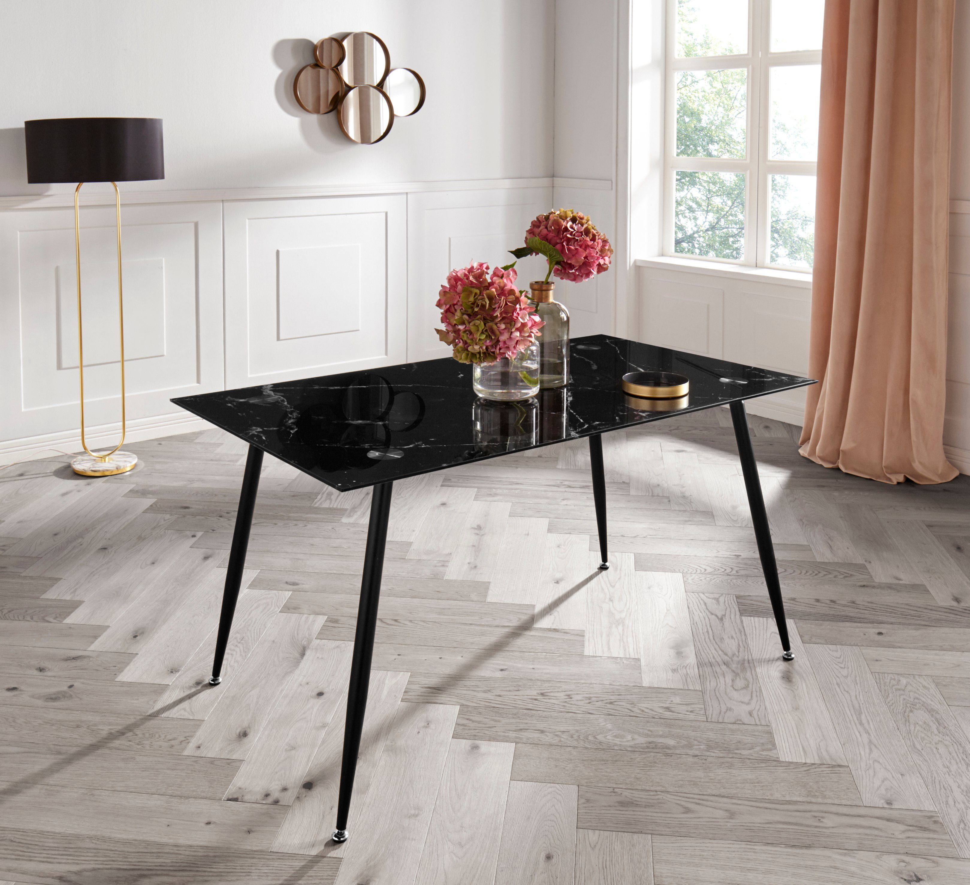 Homexperts Glazen tafel Romeo Breedte 140 cm, in marmerlook