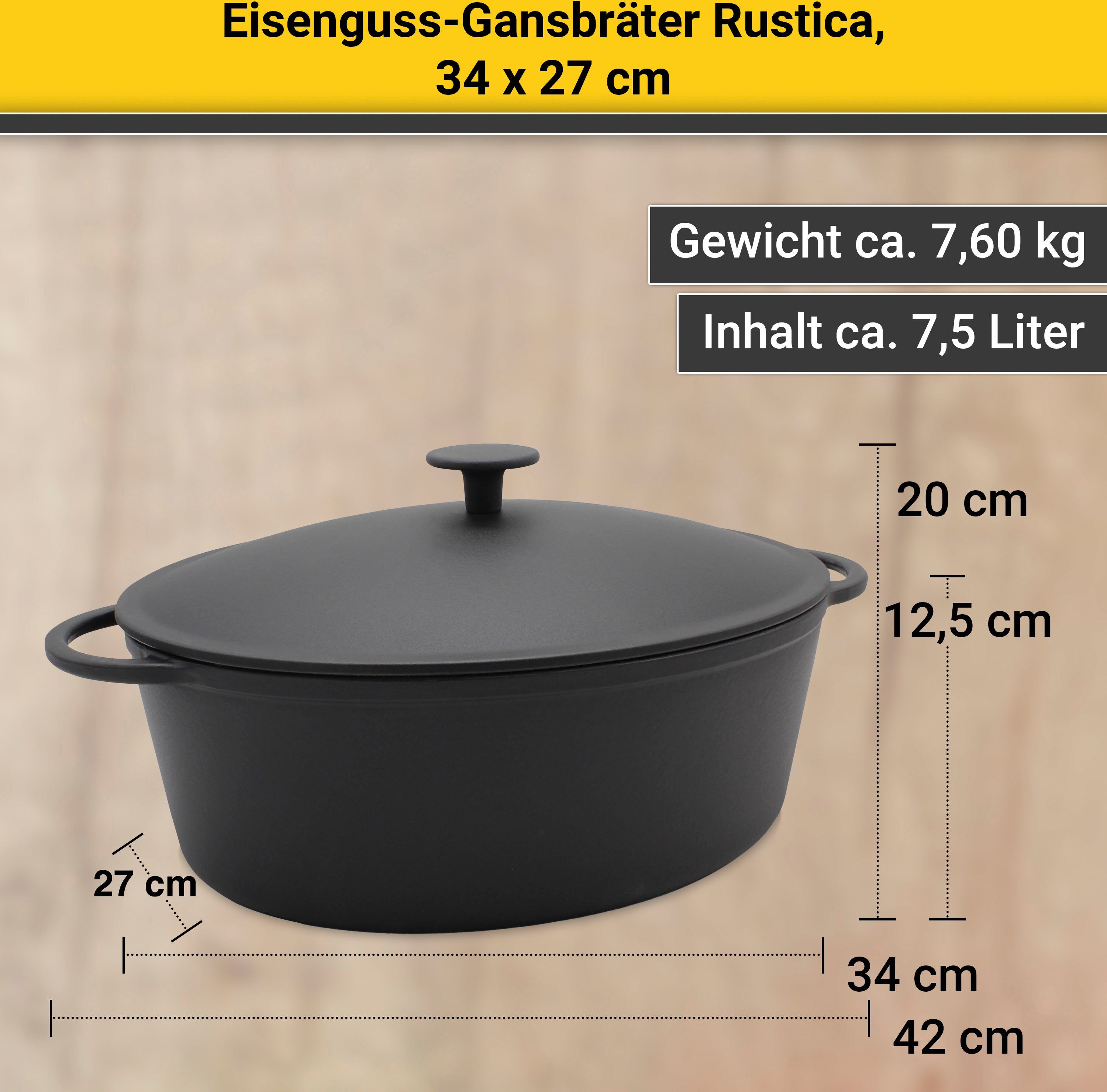 Krüger Braadpan Gietijzeren gansbraadpan met deksel RUSTICA, 34 x 27 x 12,5 cm (1-delig)