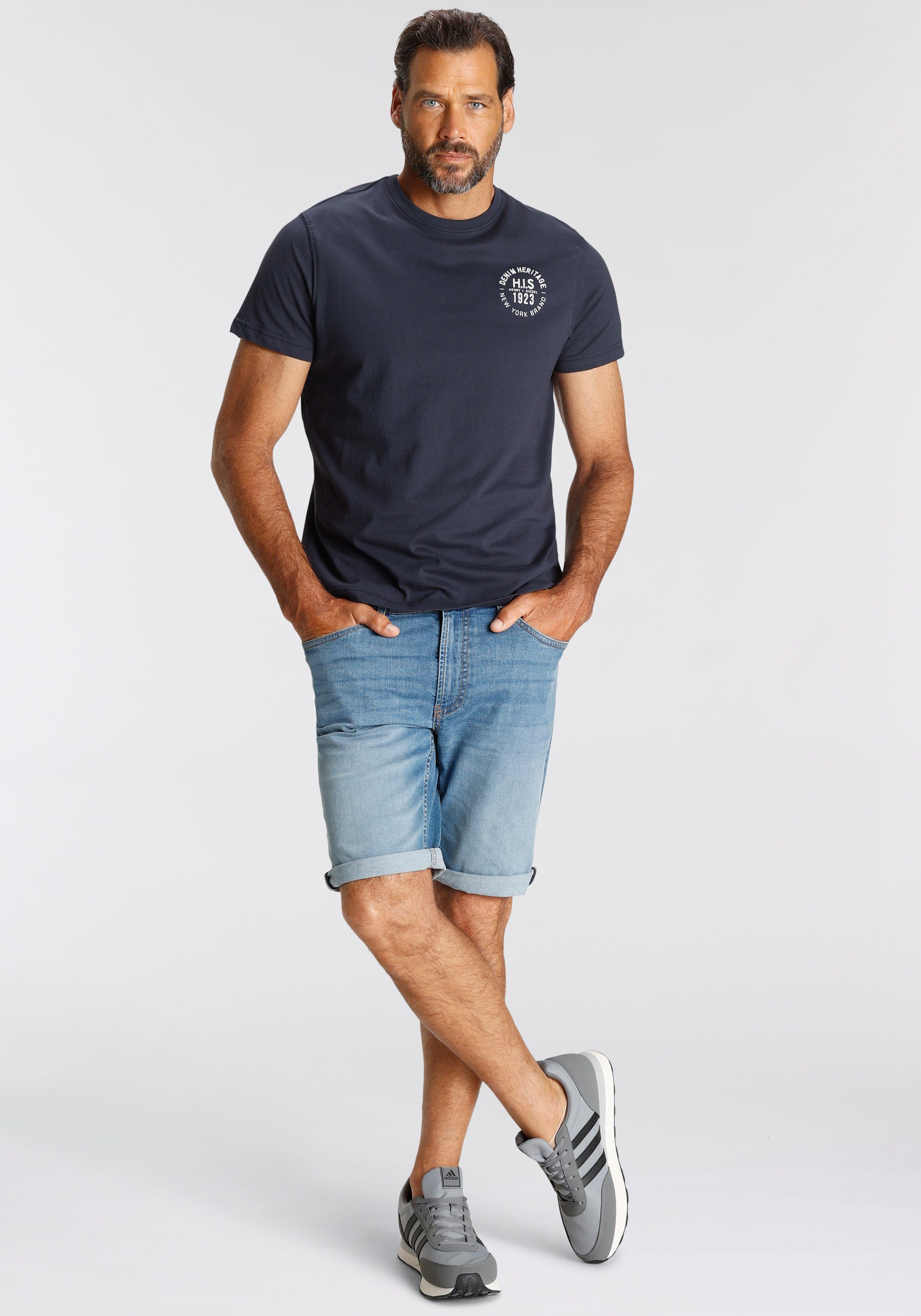 H.I.S T-shirt smal gesneden, bedrukt ontwerp, van 100% katoen (3-delig, Set van 3)