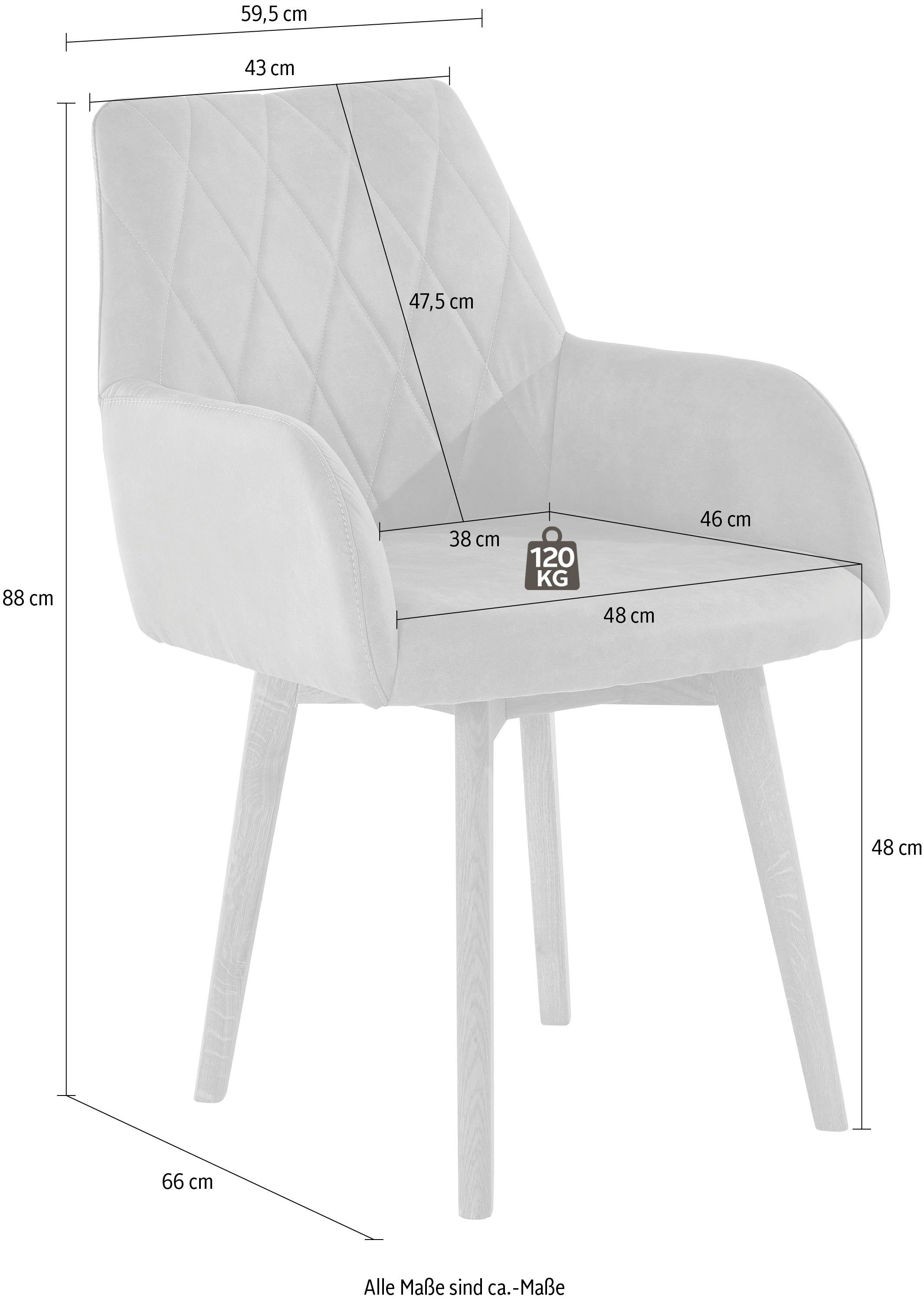 Home affaire Eetkamerstoel Brest Fauteuil in leer of microvezel, geolied massief eiken frame (2 stuks)