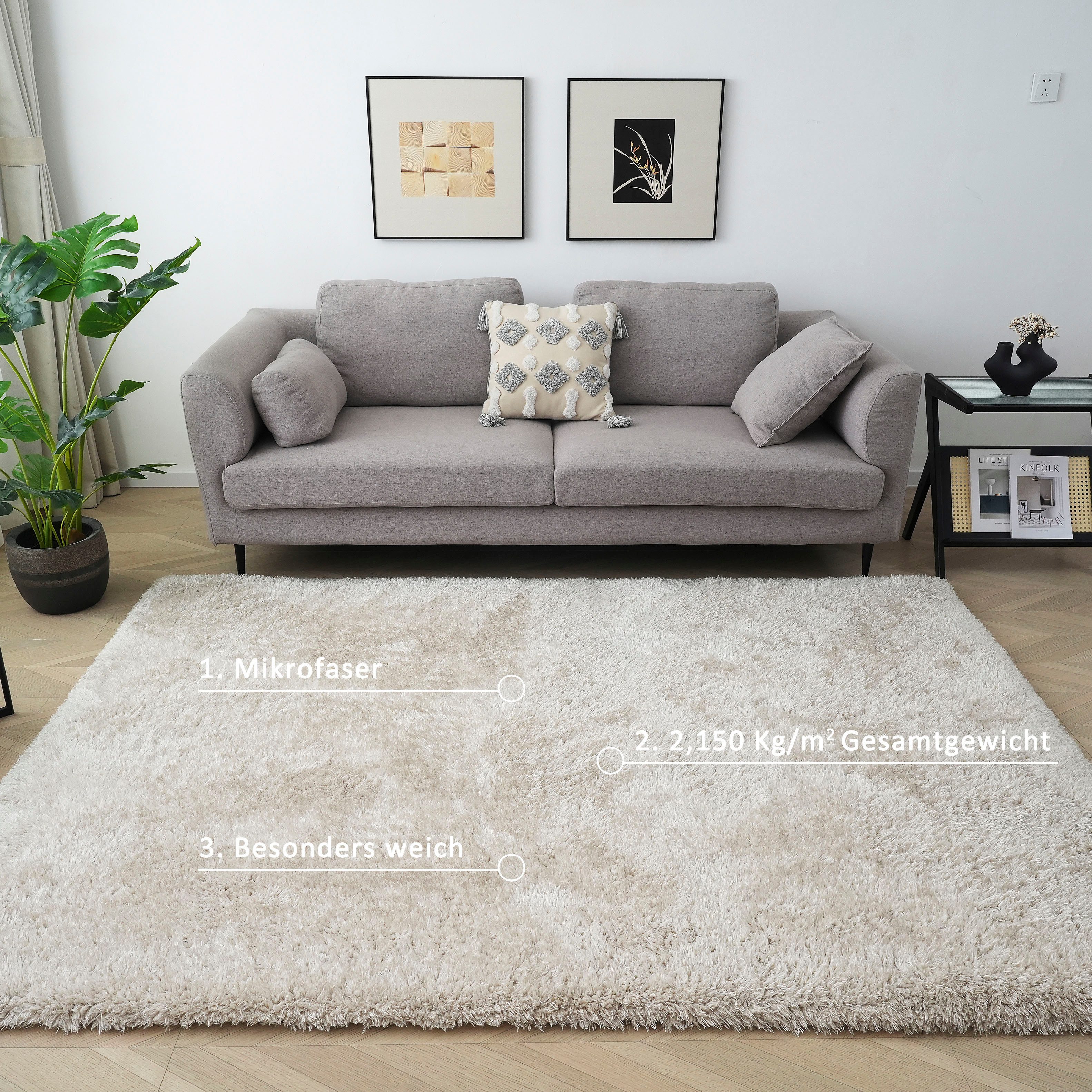 my home Hoogpolig vloerkleed Micro Shaggy zacht, unikleuren, woonkamer, slaapkamer, kinderkamer