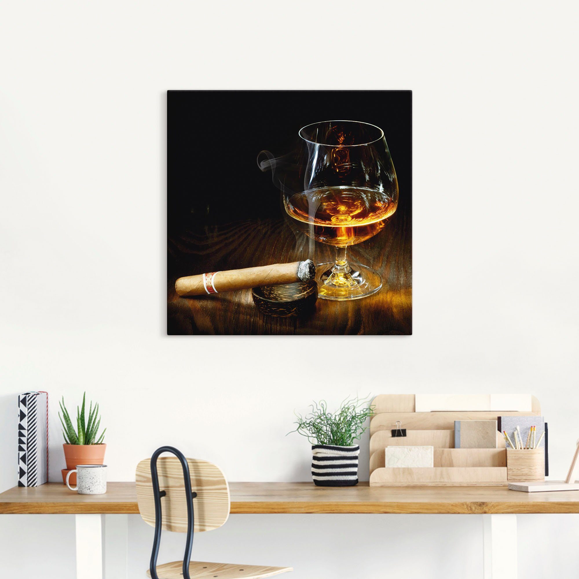Artland Artprint Sigaar en cognac als artprint op linnen, poster in verschillende formaten maten