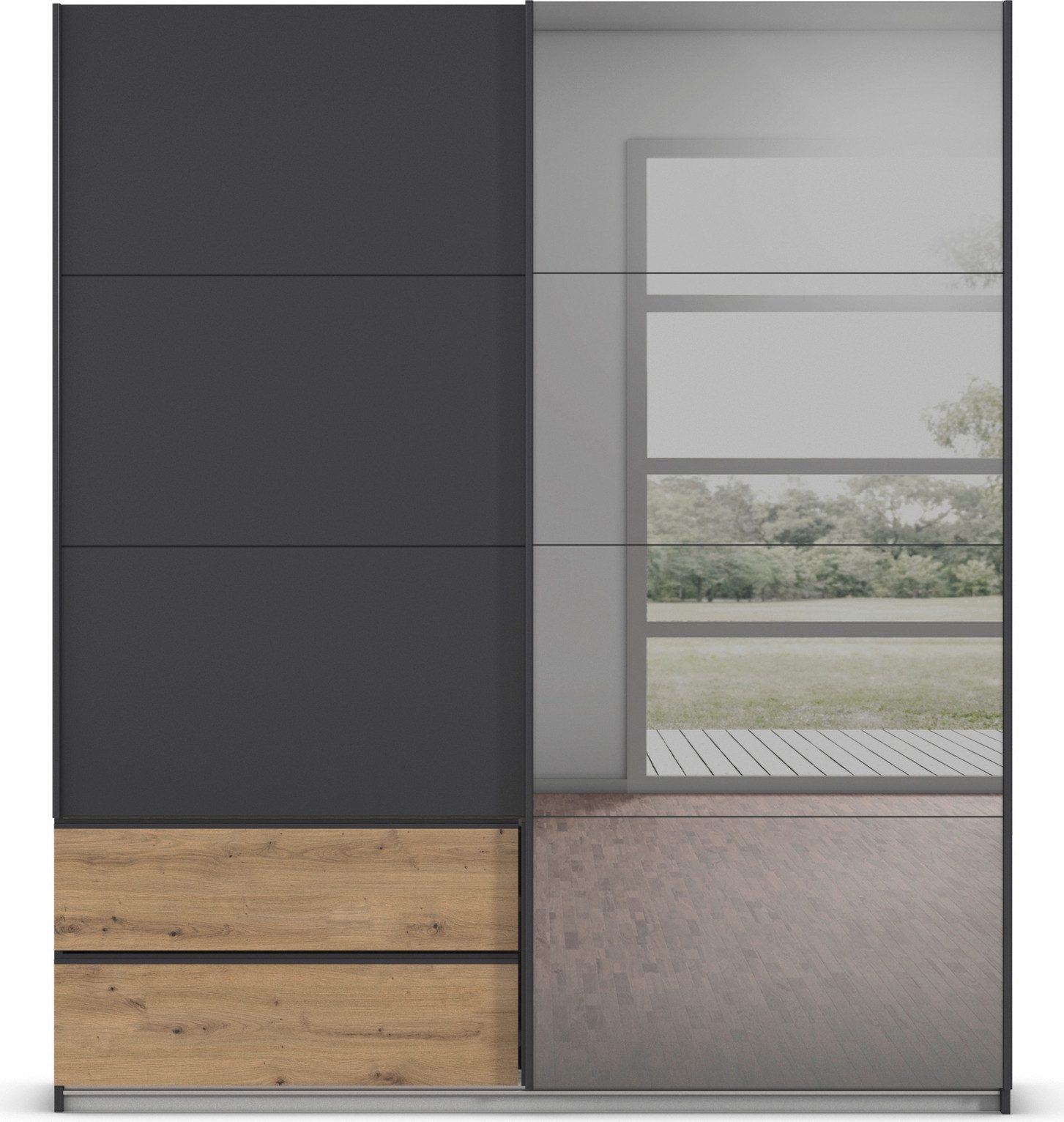 rauch Schuifdeurkast Kledingkast Kast Garderobe ELARA Glazendeur/Grauw spiegel