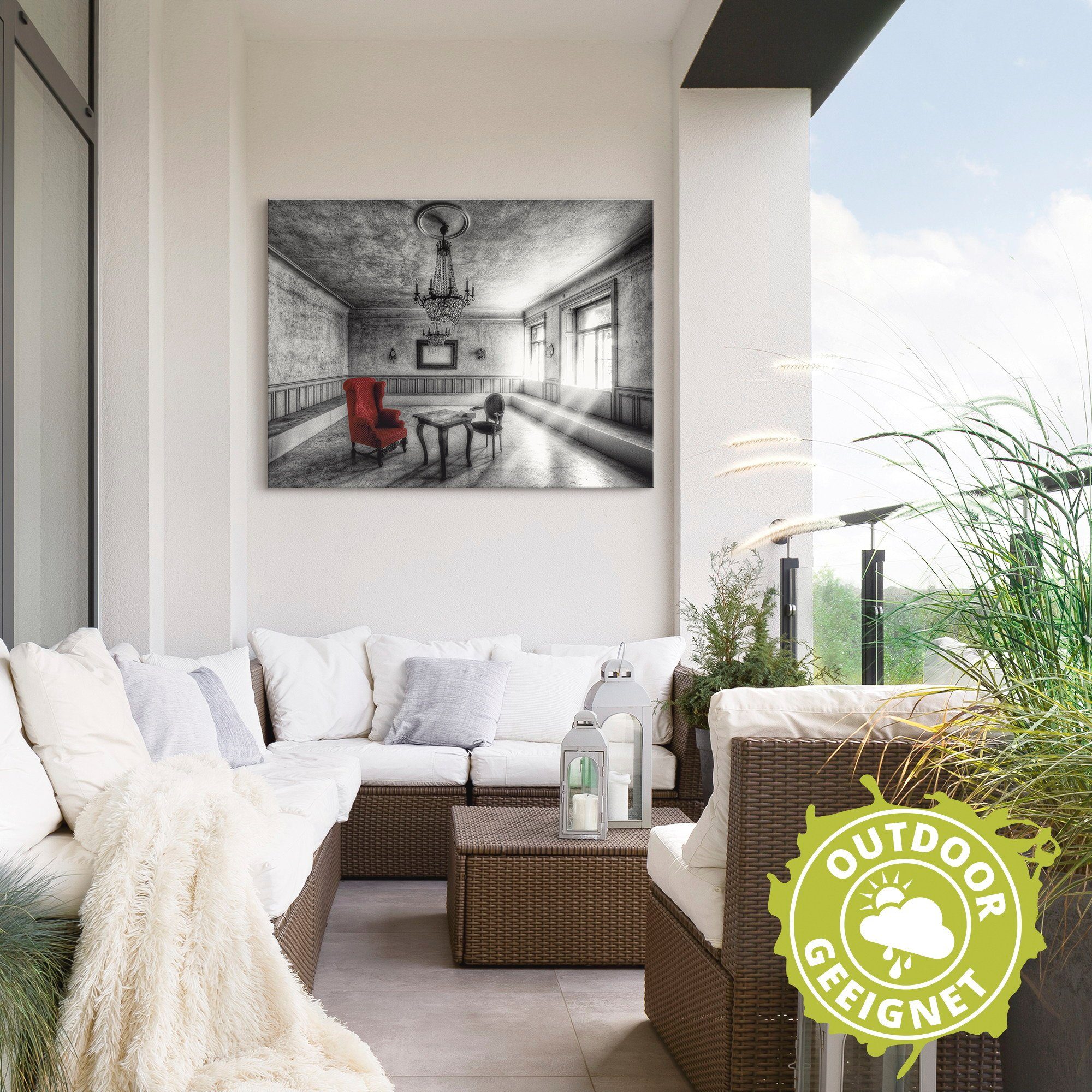 Artland Artprint Lost Place - rode fauteuil als artprint van aluminium, artprint voor buiten, artprint op linnen, poster, muursticker