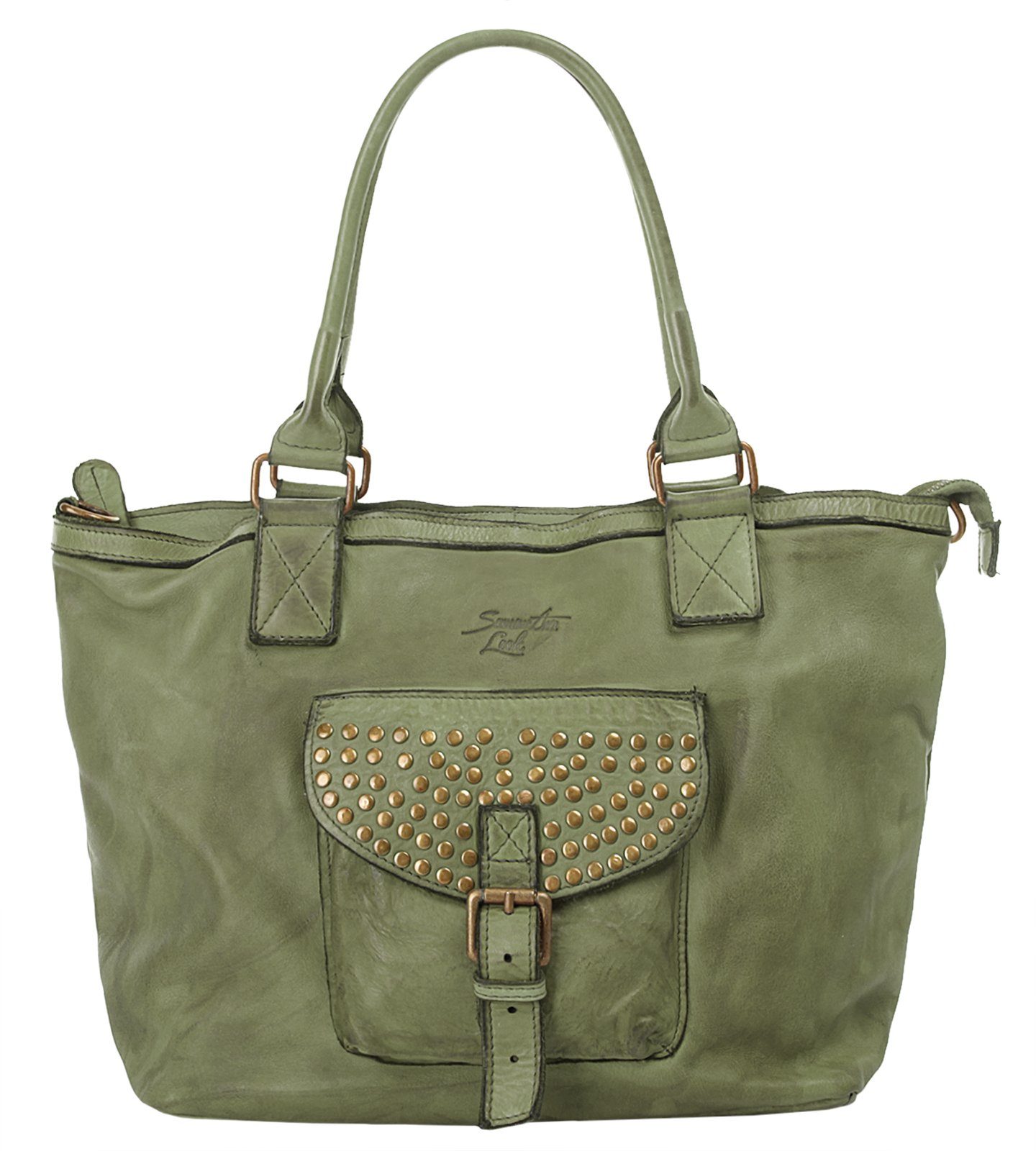 Samantha Look Shopper echt leer, made in italy dames shoppers groen