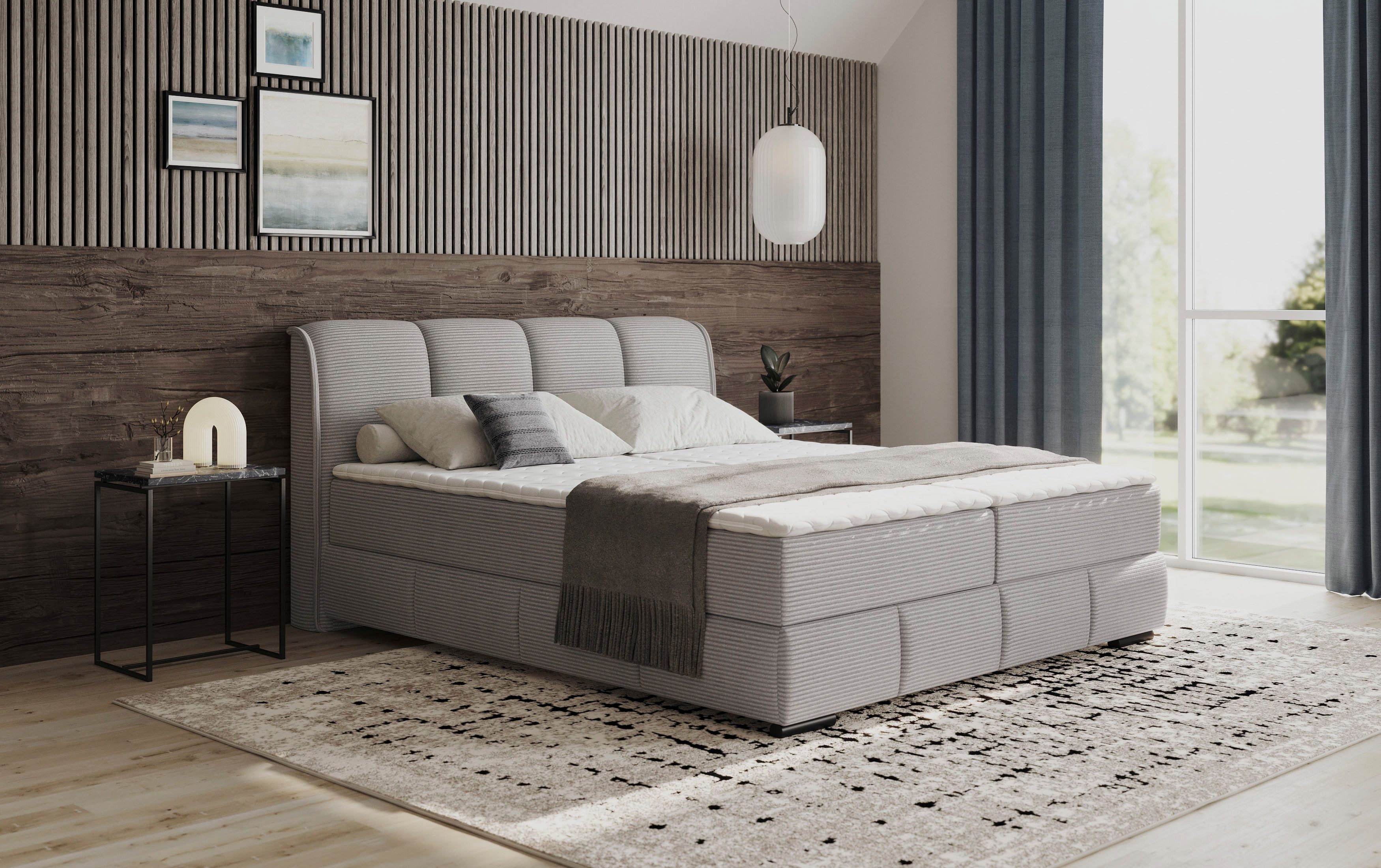 Mr. Couch Boxspring Bethany met bedkist, incl. matras Topmatras en sierkussen, in verschillende hardheden beschikbaar boxsprings grijs