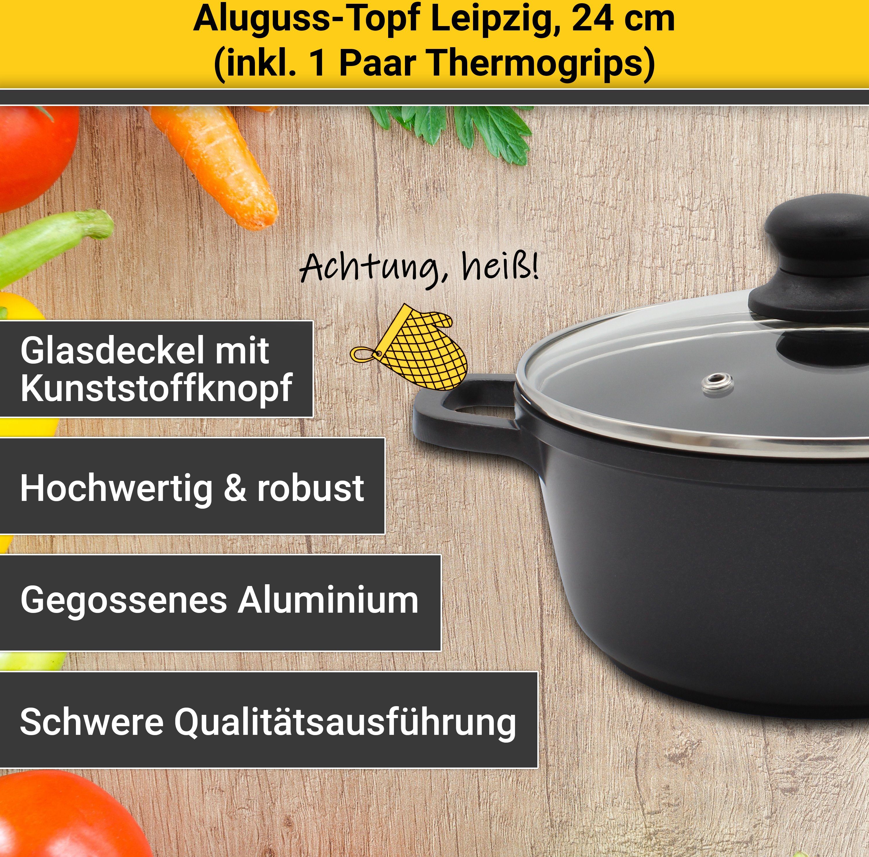 Krüger Braadpan Gietaluminium braadpan met glazen deksel inclusief thermogrepen LEIPZIG (1-delig)