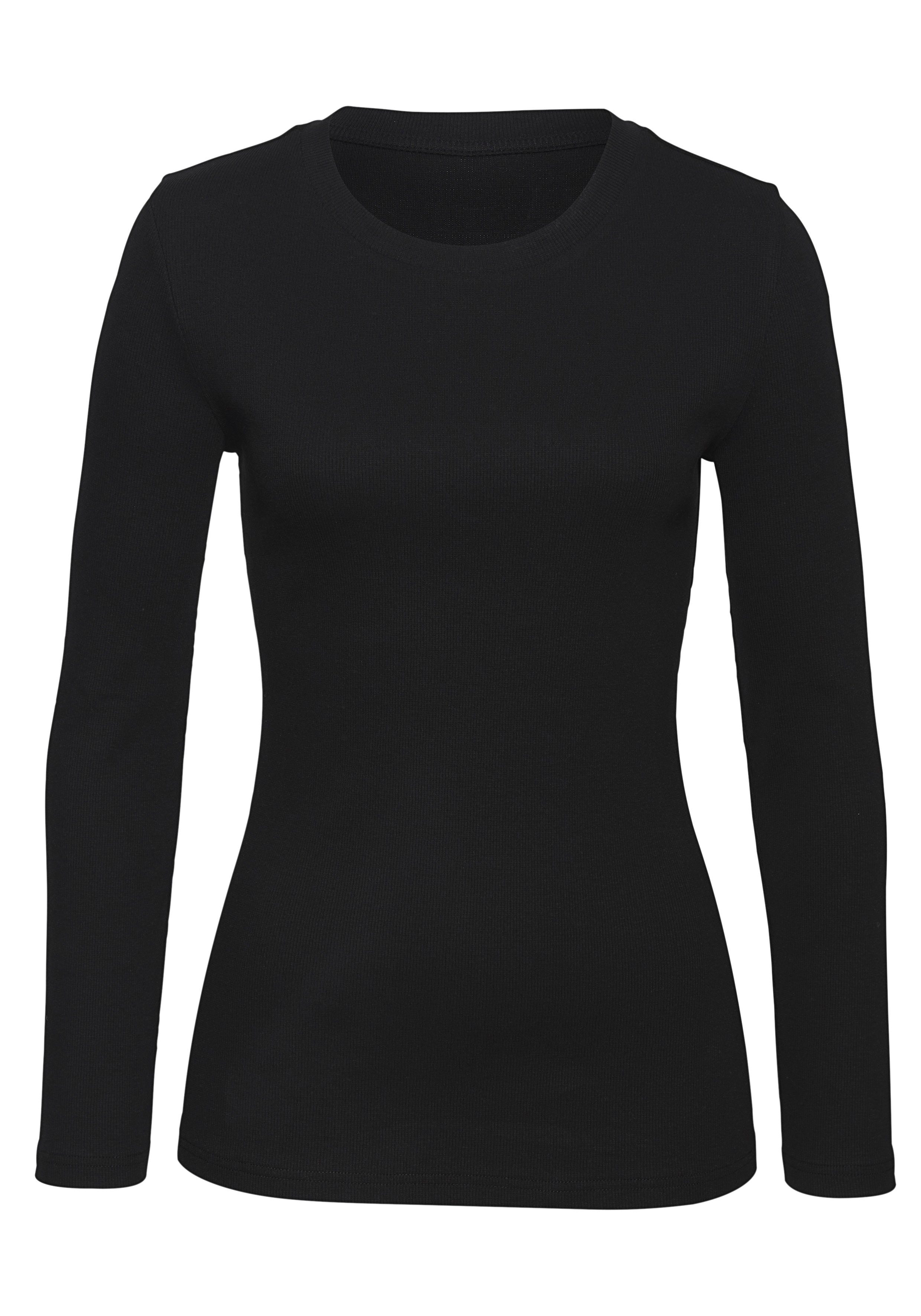 Vivance Shirt met lange mouwen Van modieus ribmateriaal (Set van 2)