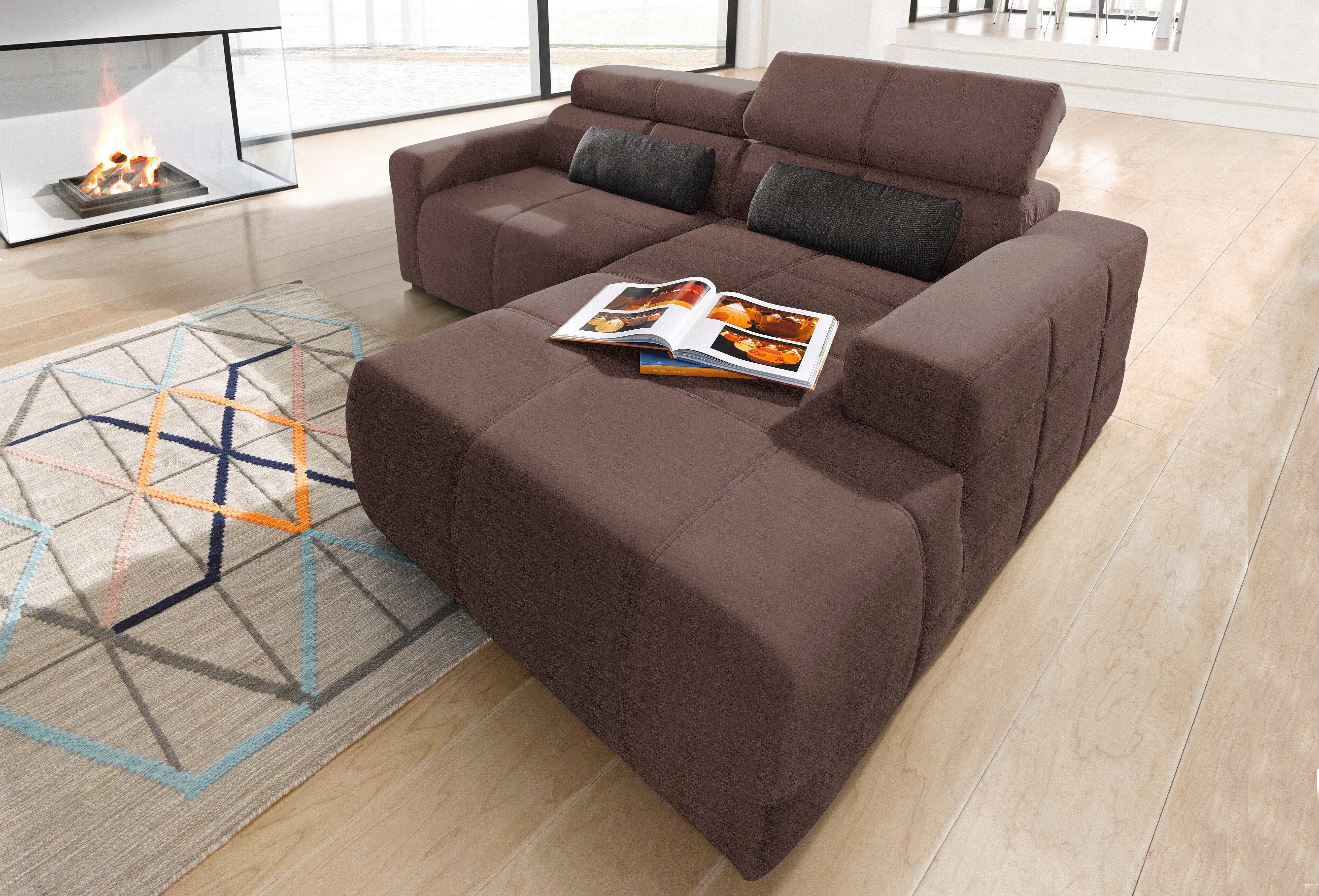 DOMO collection Hoekbank Brandon, inkl. Kopfteilverstellung, B/T/H: 214/100/80 cm, L-Form Met verstelbare hoofdsteun, ook in leer en cord, L-model