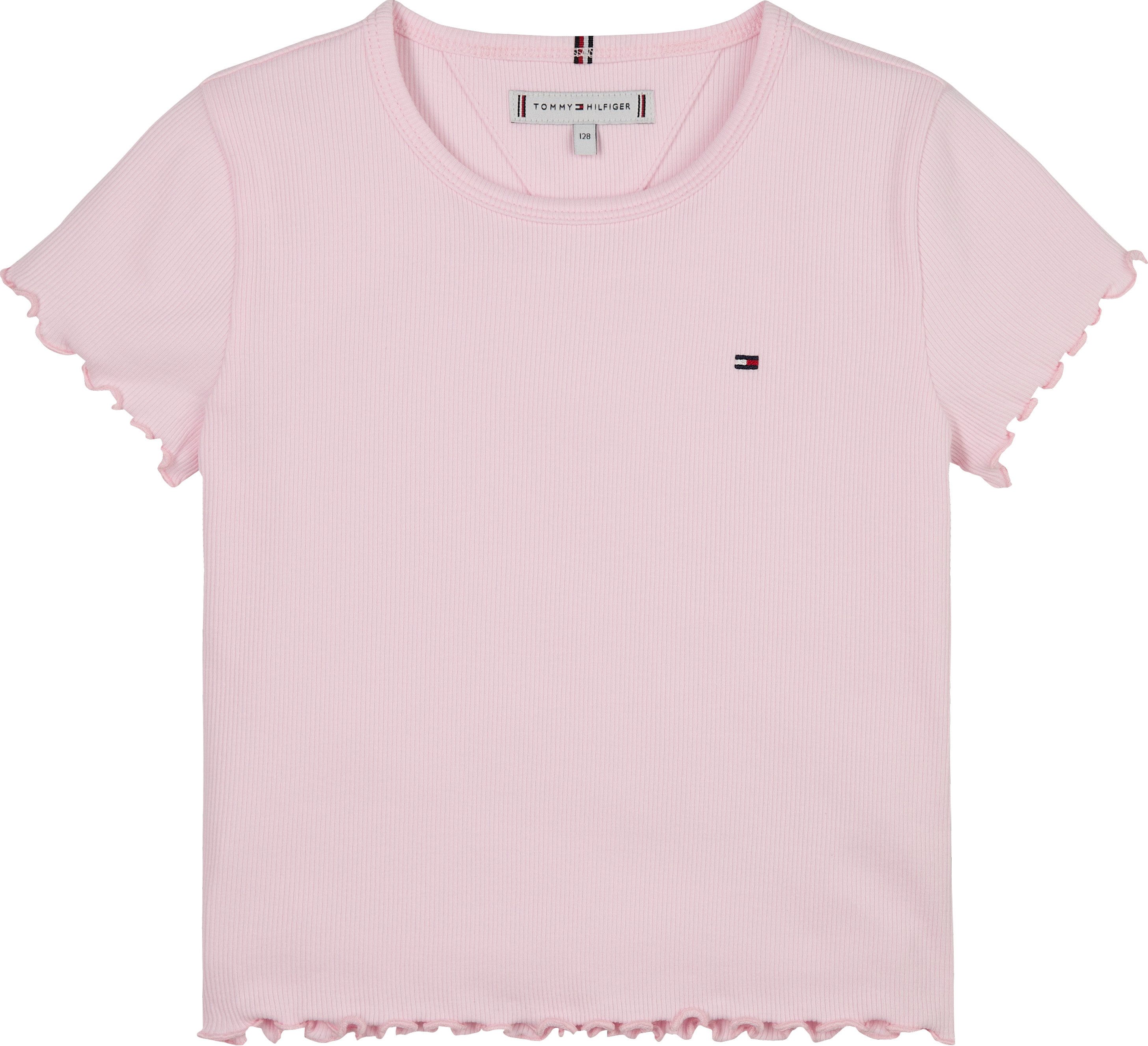 Tommy Hilfiger T-shirt ESSENTIAL RIB TOP SS met babylock-randen, met logo-borduursel