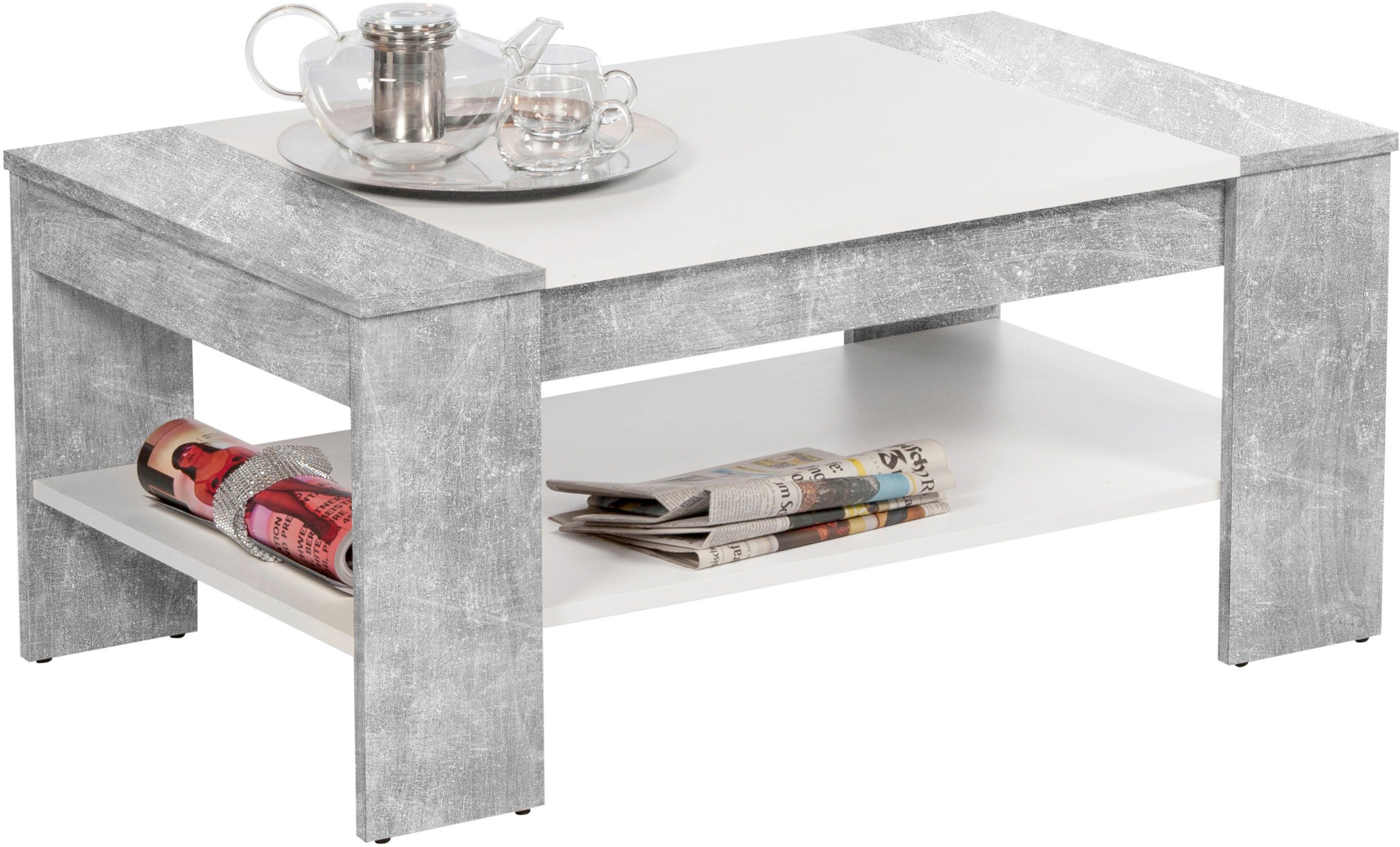 OTTO Stolkom Salontafel Finley met opbergplank, Sonoma eik wit, BxHxD 100x44x58 cm salontafels grijs