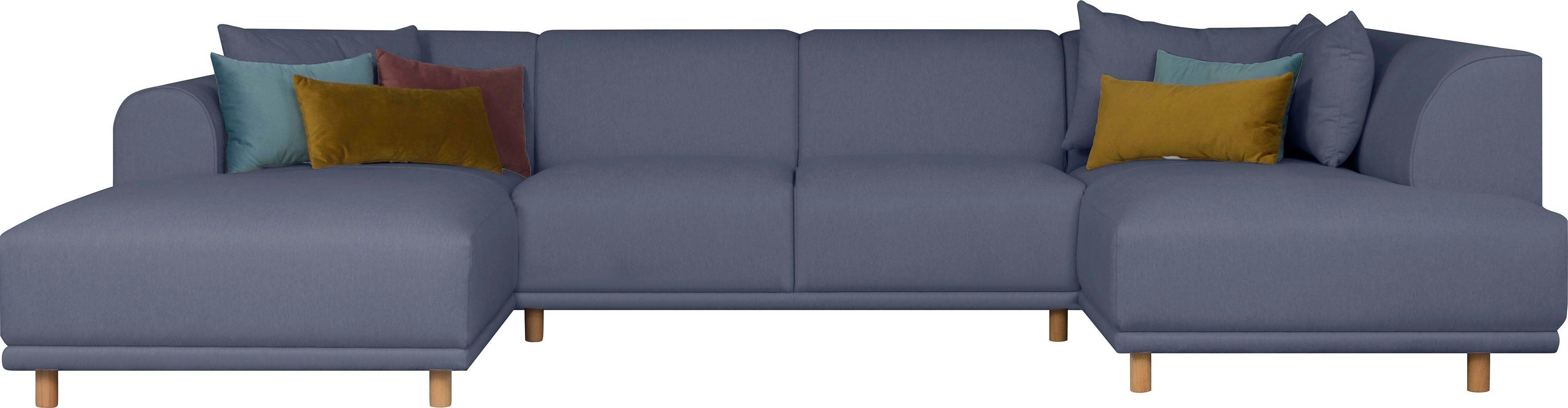 andas Zithoek Maroon U-vorm in een scandinavisch design, met losse kussens blauw, zithoeken, Ottomane rechts