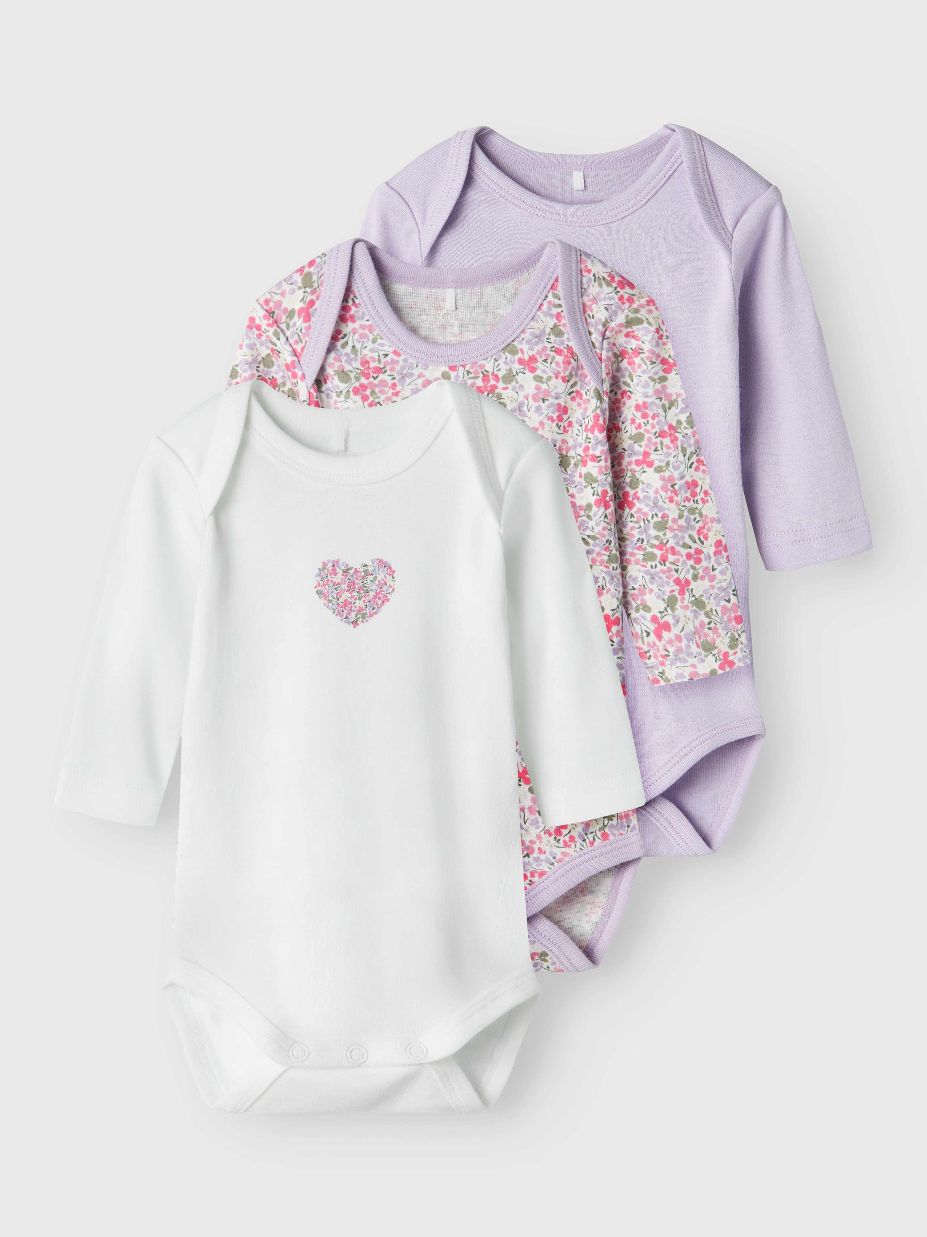 Name It Body met lange mouwen NBFBODY 3P LS LILAC PETIT FLOWER NOOS (set, 3-delig)