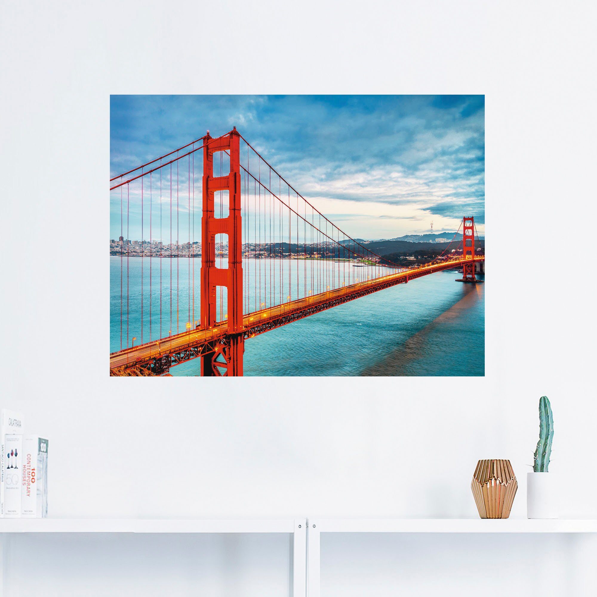 Artland Artprint Golden Gate Bridge als artprint van aluminium, artprint voor buiten, artprint op linnen, poster, muursticker