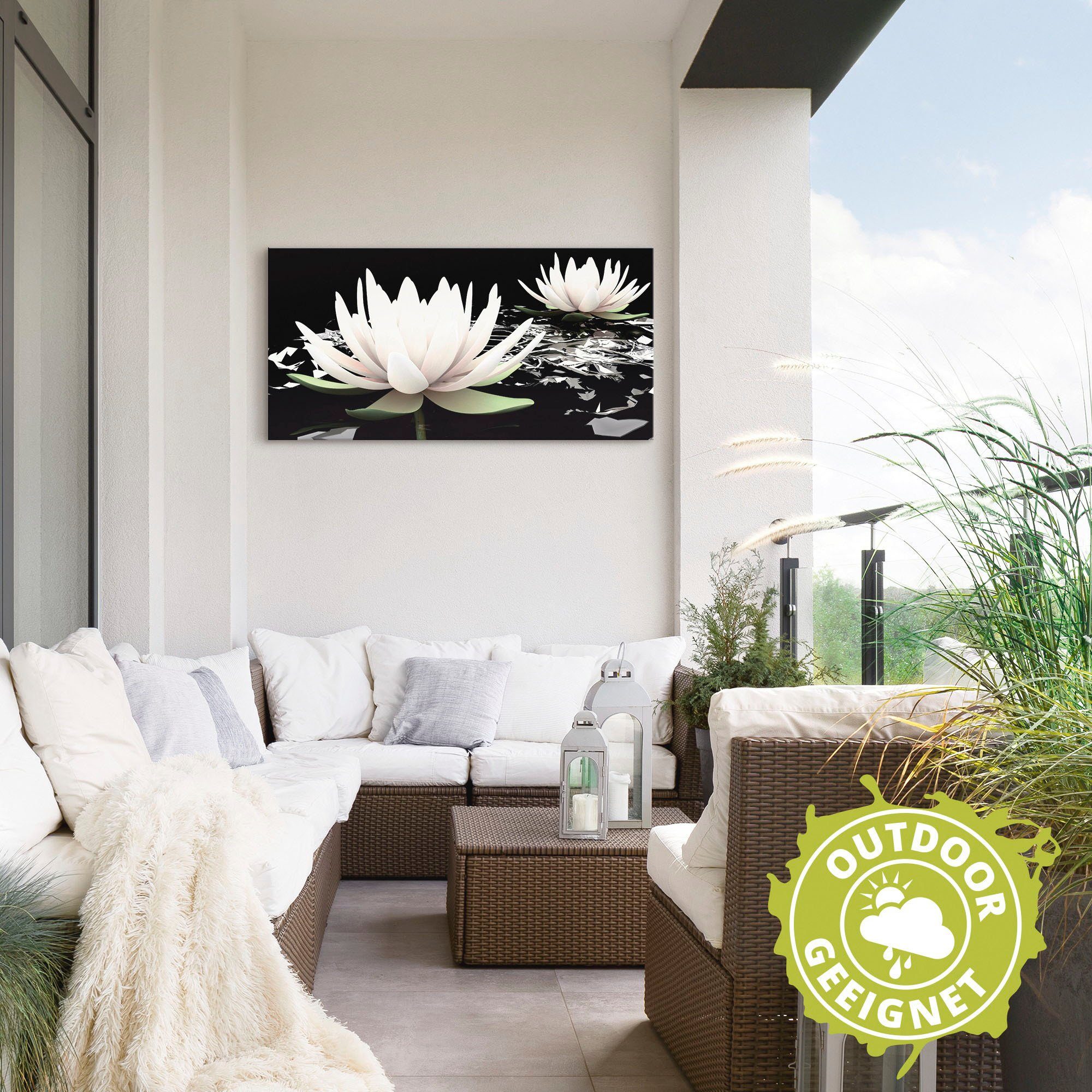 Artland Artprint Twee lotusbloemen op het water als artprint van aluminium, artprint voor buiten, artprint op linnen, poster, muursticker