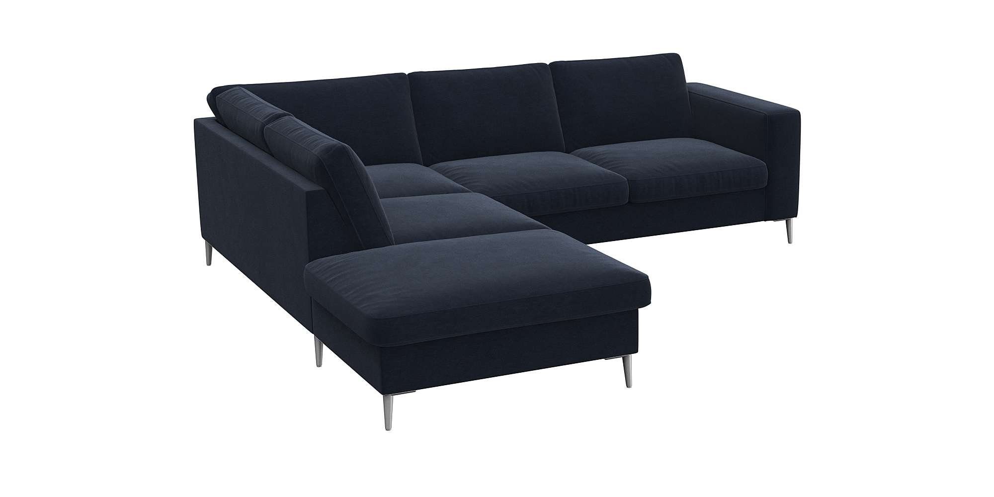 FLEXLUX Hoekbank Fiore, L-vorm brede armleuningen, aluminiumkleurige poten, bxd 241x225 cm, koudschuim in de zitting