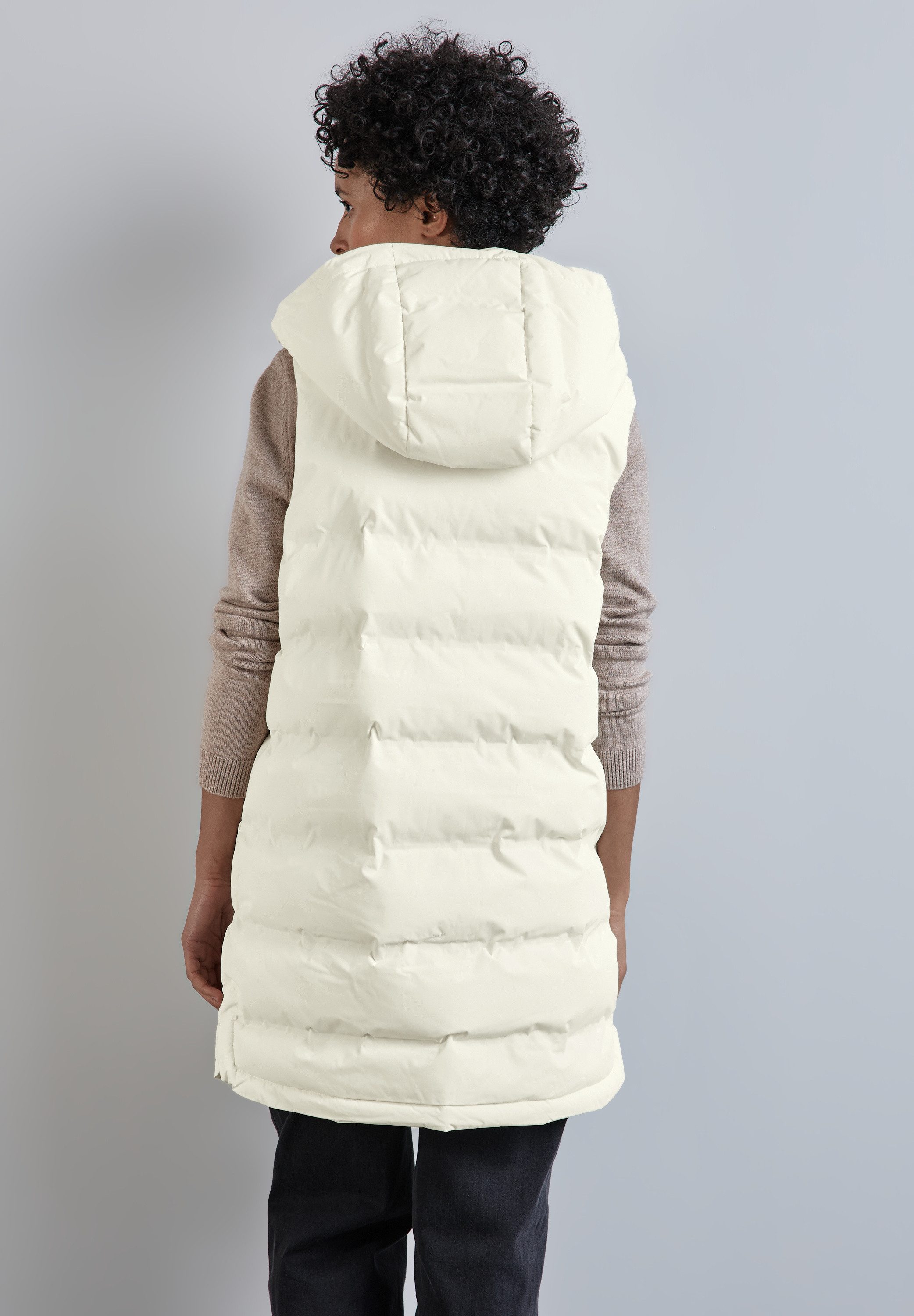 STREET ONE Lang gilet gestept en met capuchon