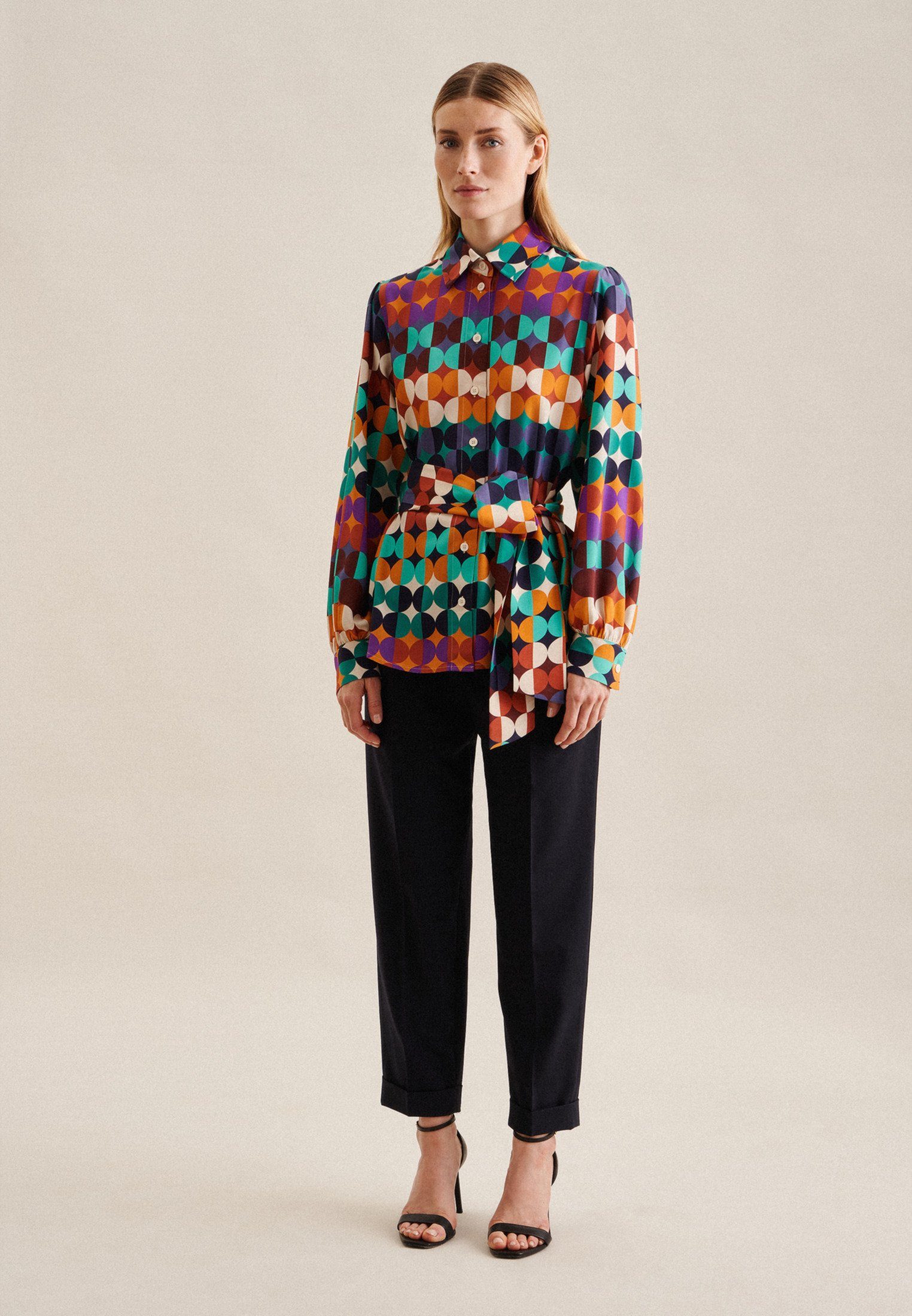 seidensticker Overhemdblouse Zwarte roos Lange mouwen kraag geometrische motieven