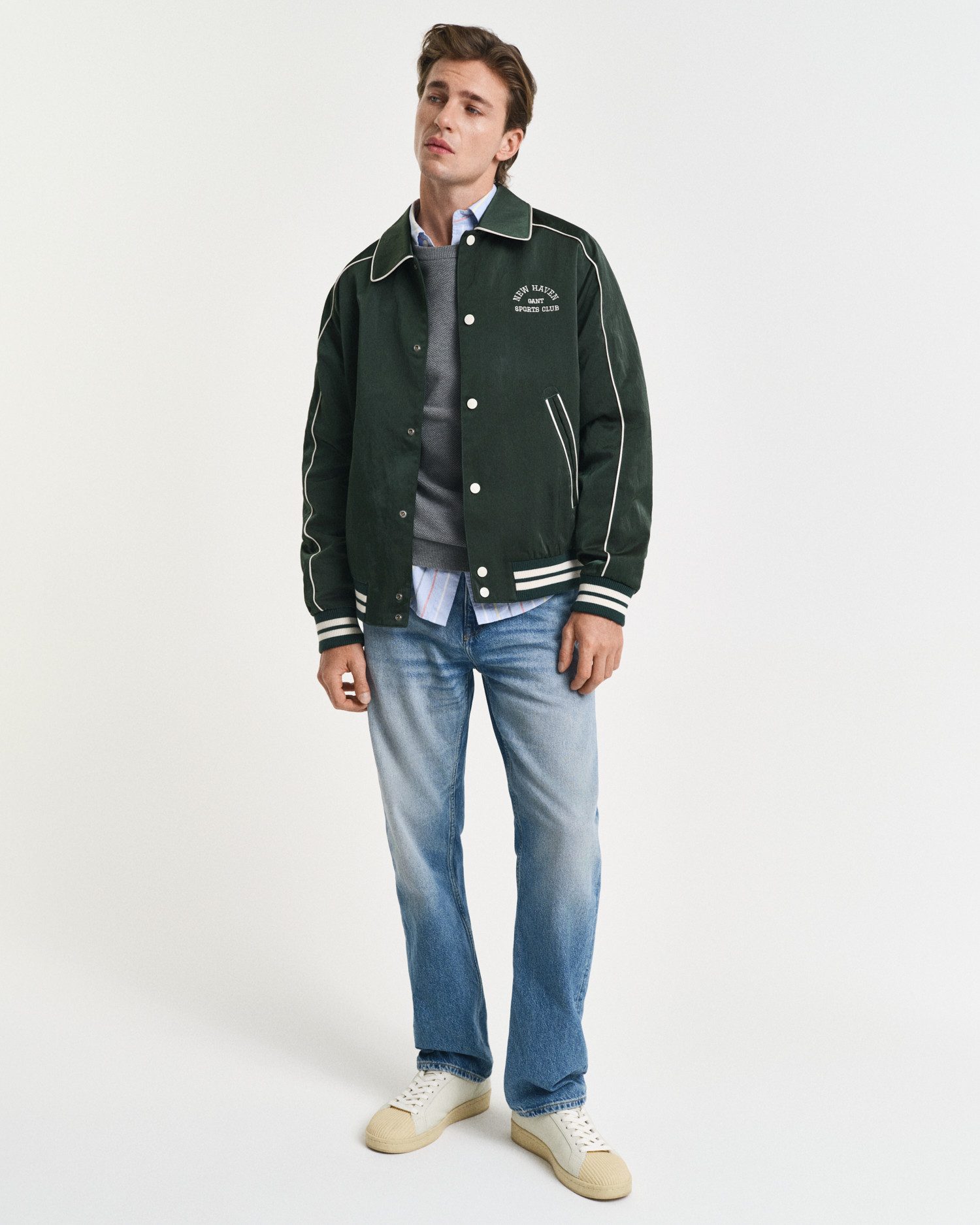 Gant Trui met ronde hals COTTON PIQUE C-NECK met logoborduursel op borsthoogte