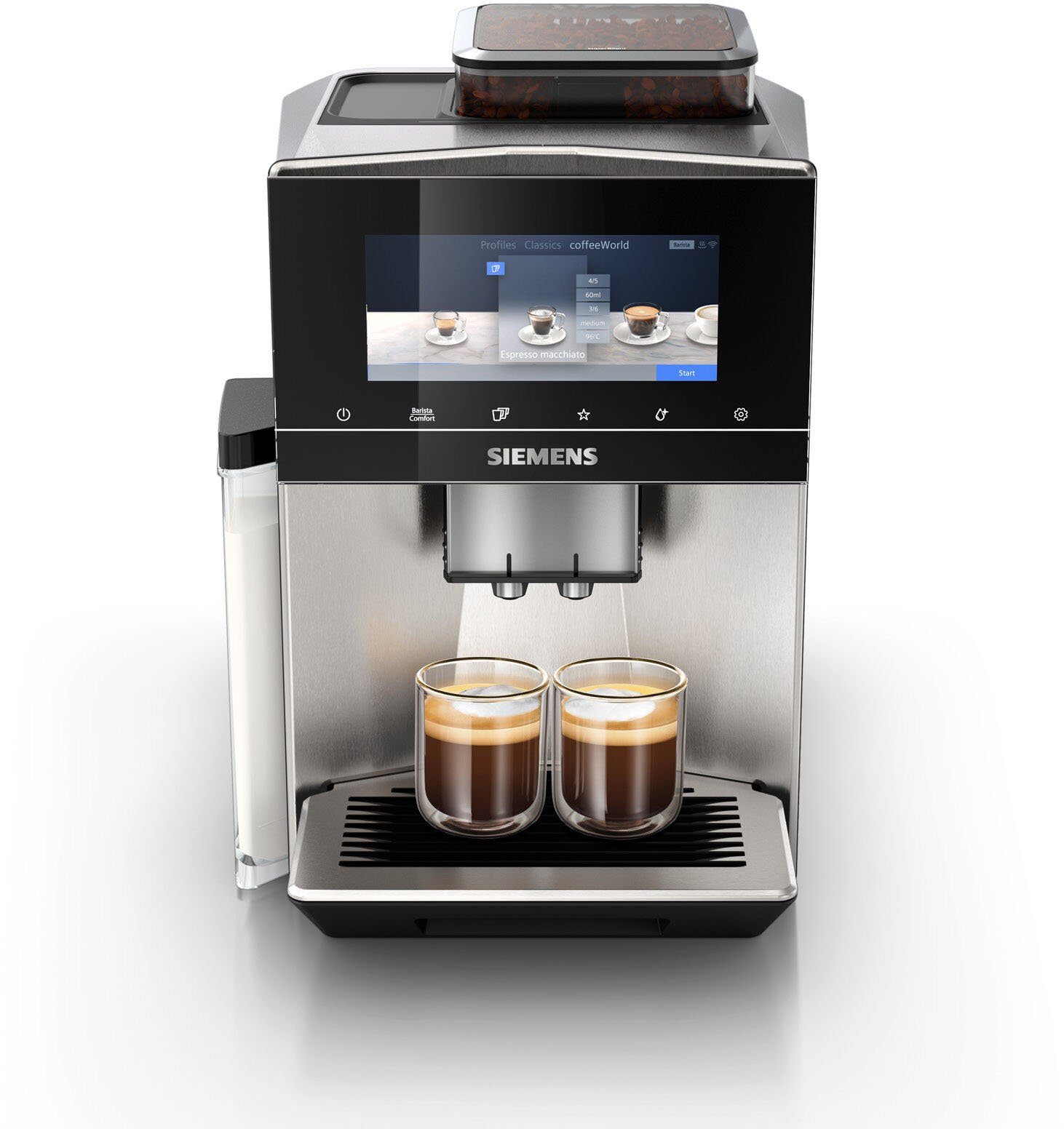 SIEMENS Volautomatisch koffiezetapparaat EQ900 TQ903D43, intuïtief 6,8" TFT-display, ruisonderdrukking, App-bediening, Barista-modus, AromaSelect, 3 profielen, roestvrij staal
