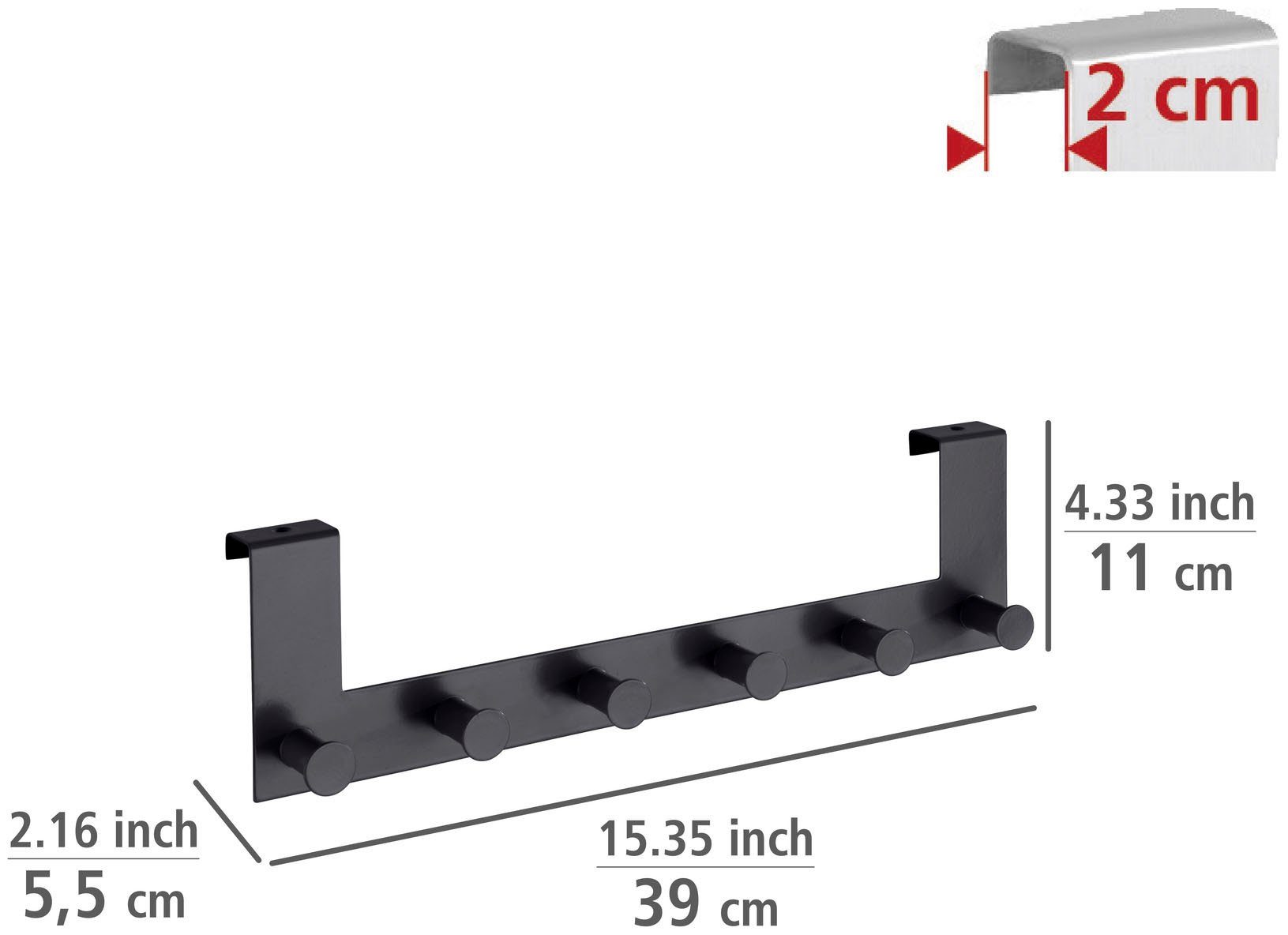 WENKO Kapstok Deurgarderobe Celano met 6 haken, voor deurprofielen tot 2 cm
