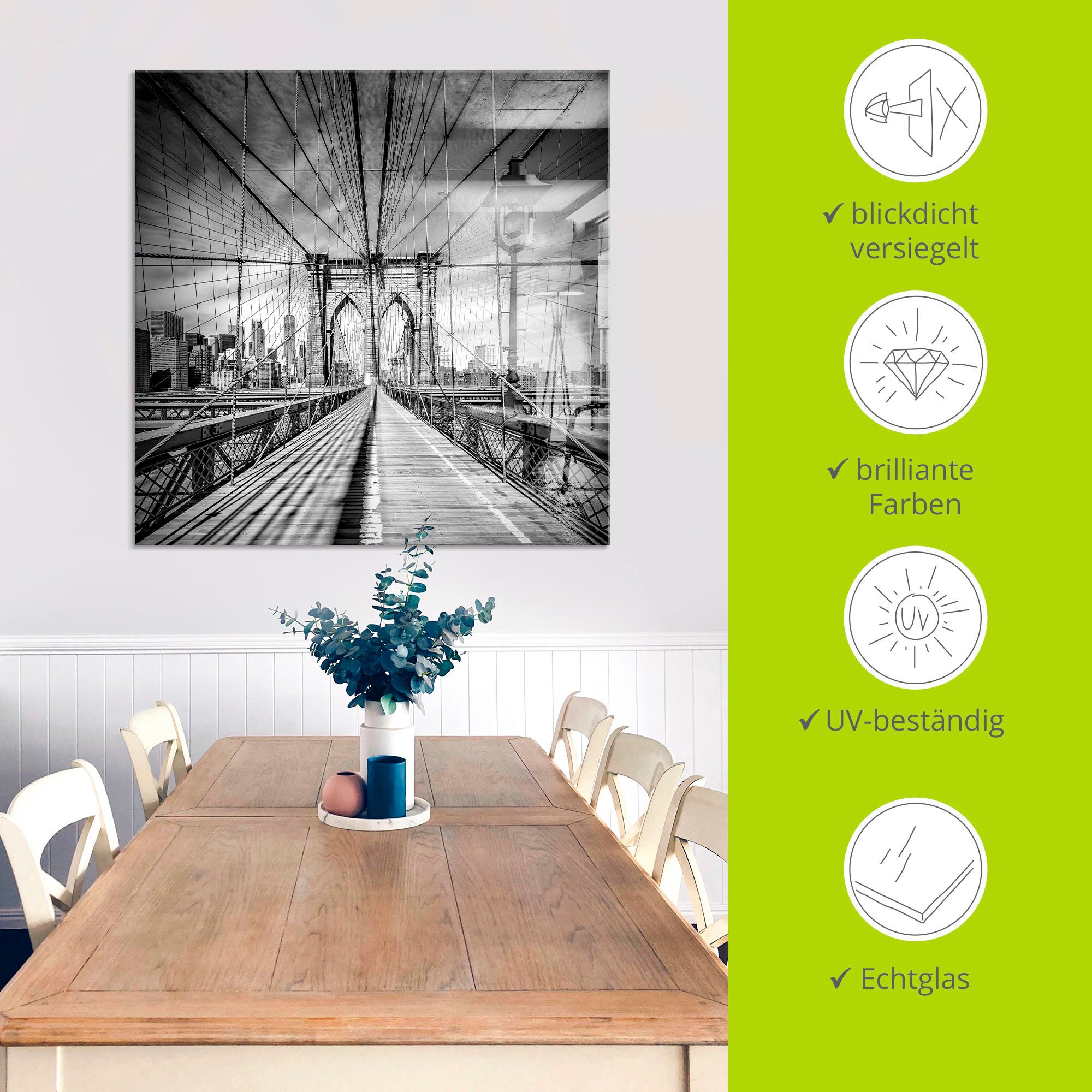 Artland Print op glas New York City Brooklyn Bridge I