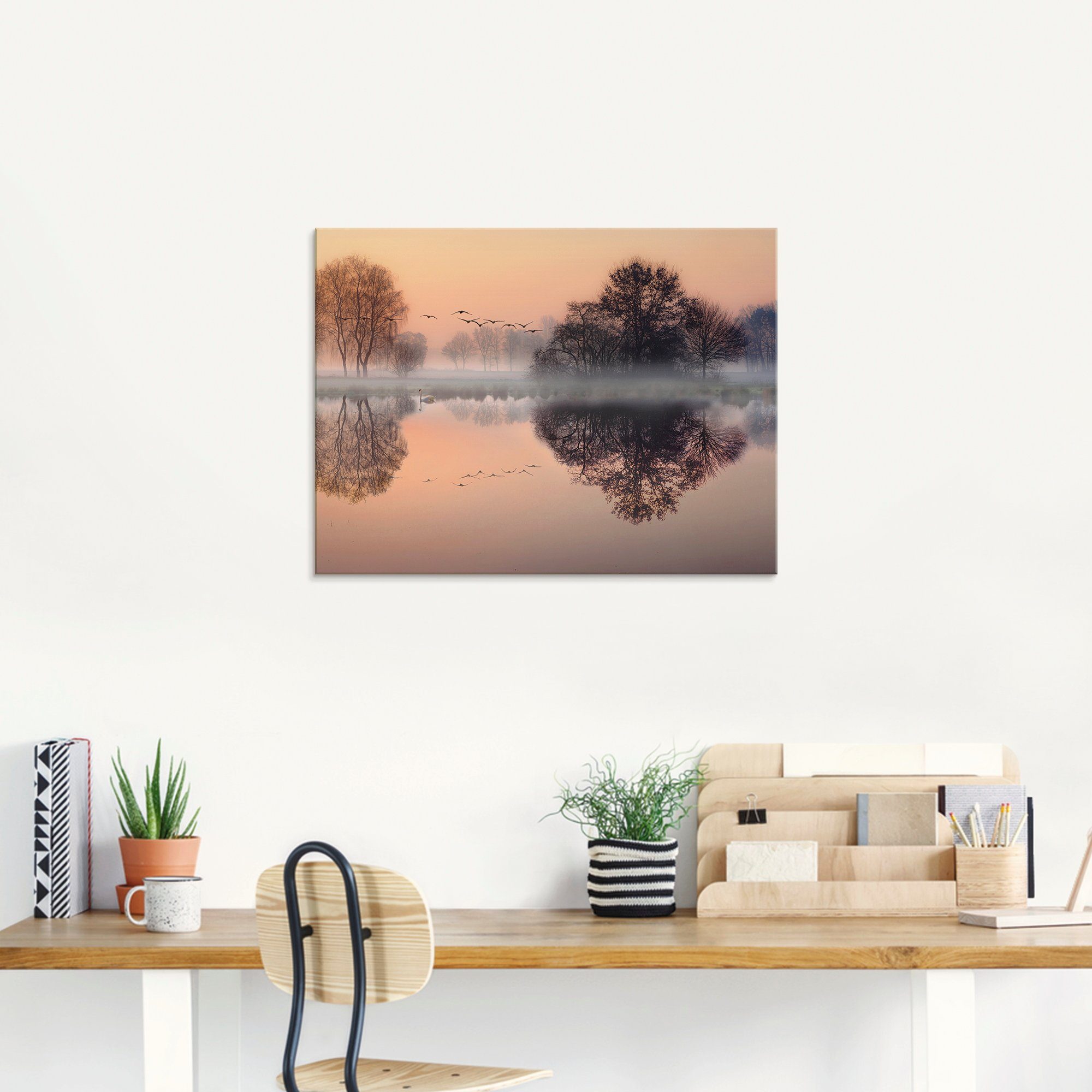 Artland Print op glas Vroege ochtend aan het meer....