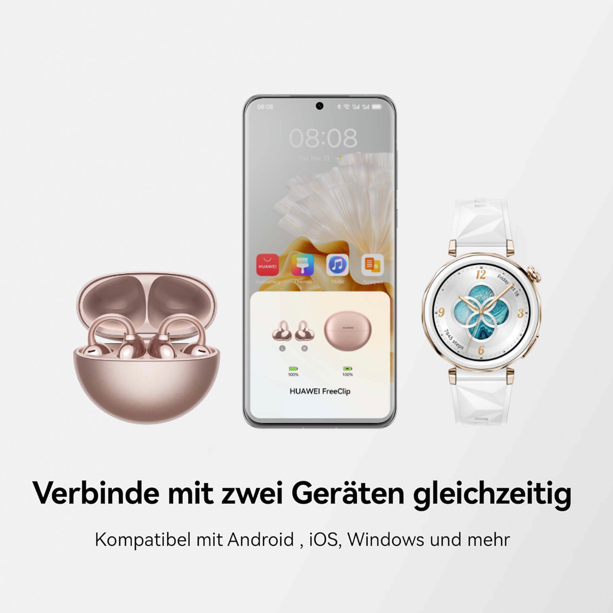 Huawei Draadloze in-ear hoofdtelefoon FreeClip in een nieuw bolvormig ontwerp, bluetooth 5.3 en ruisonderdrukking