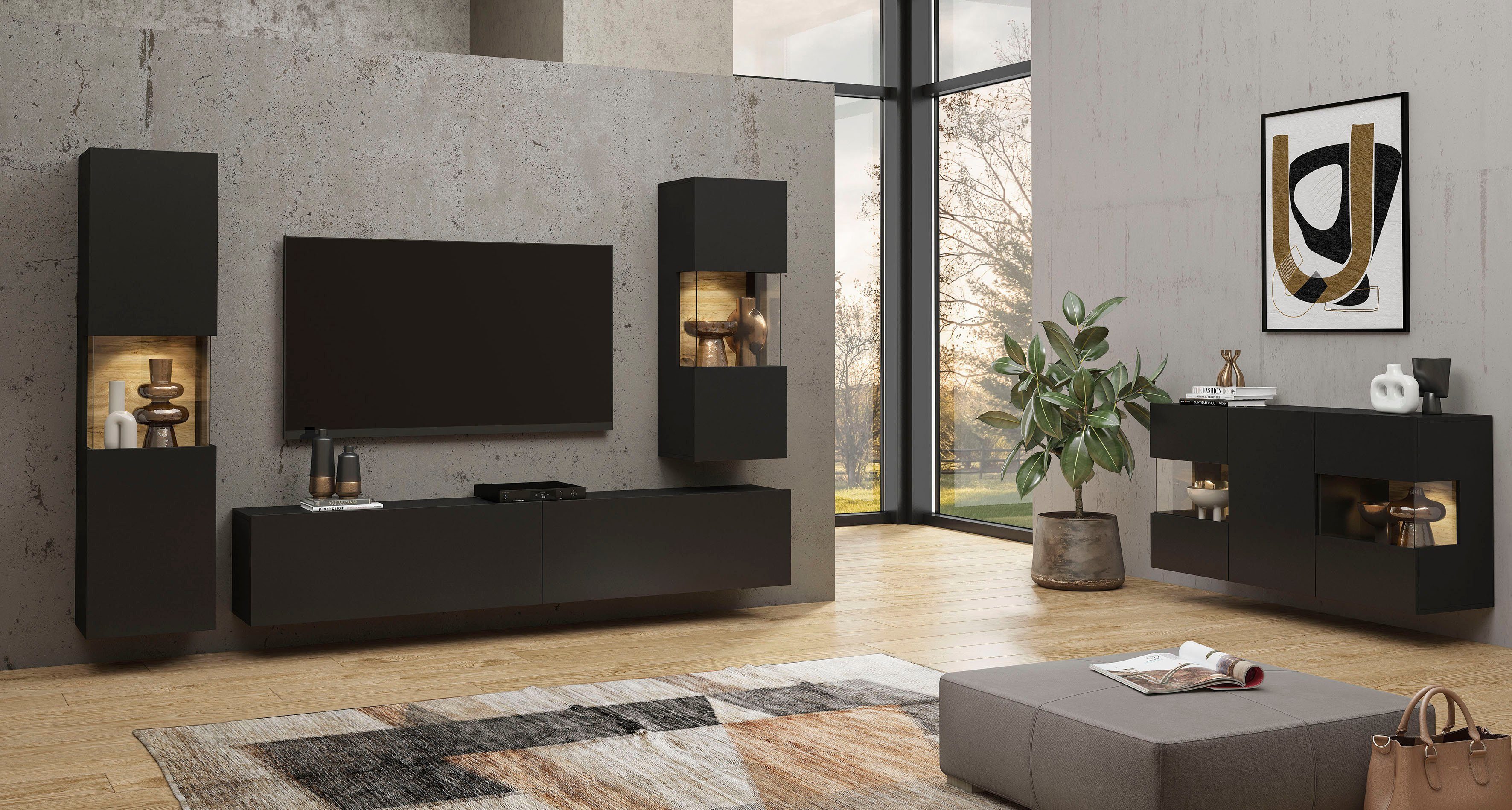 INOSIGN Wandmeubel Ava, woonkamer-set hangend/staand te monteren, vitrinekast, lowboard