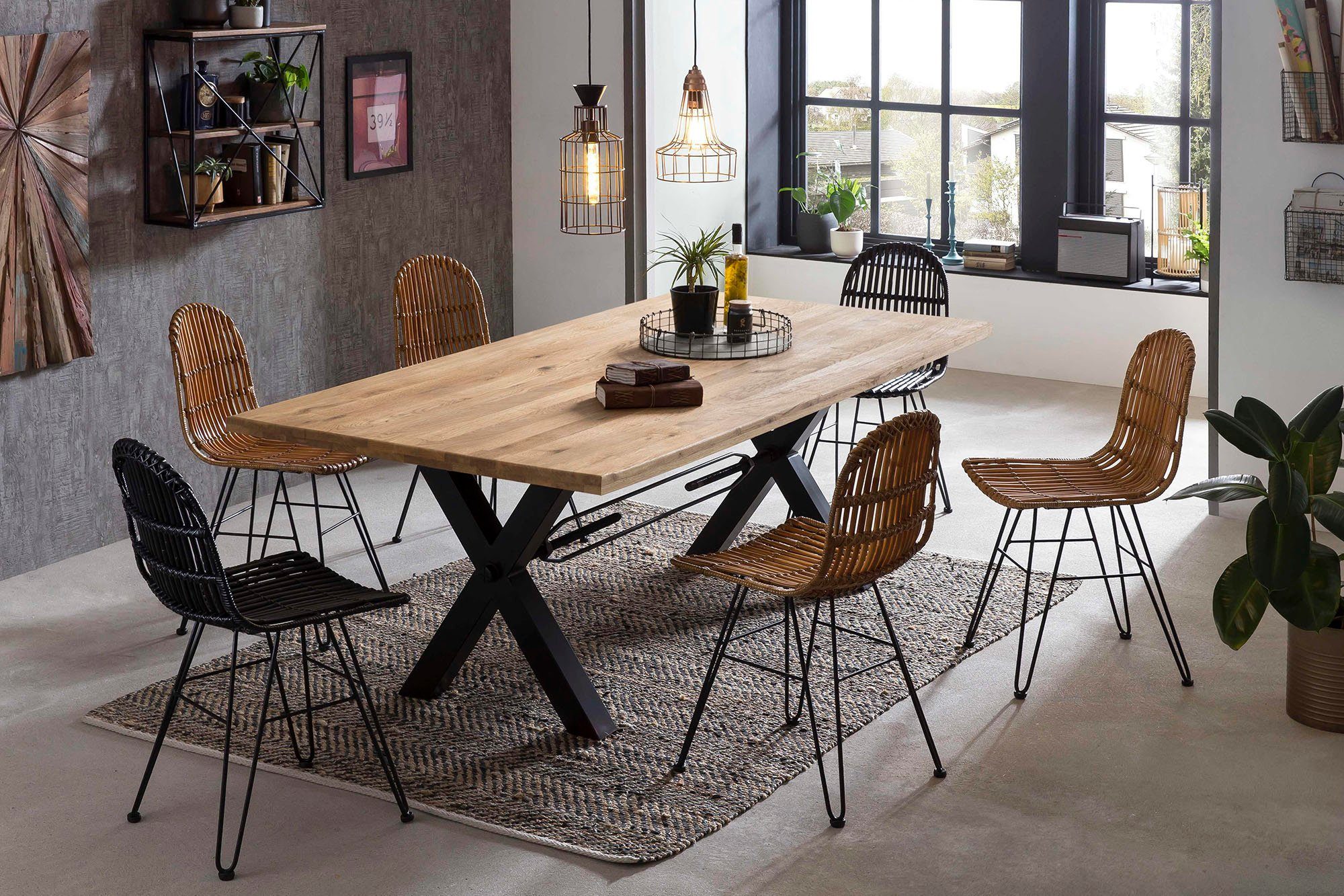 SIT Eettafel X-frame in industriële antiek-look eettafels maat 180 cm x 76 cm x 100 cm beige