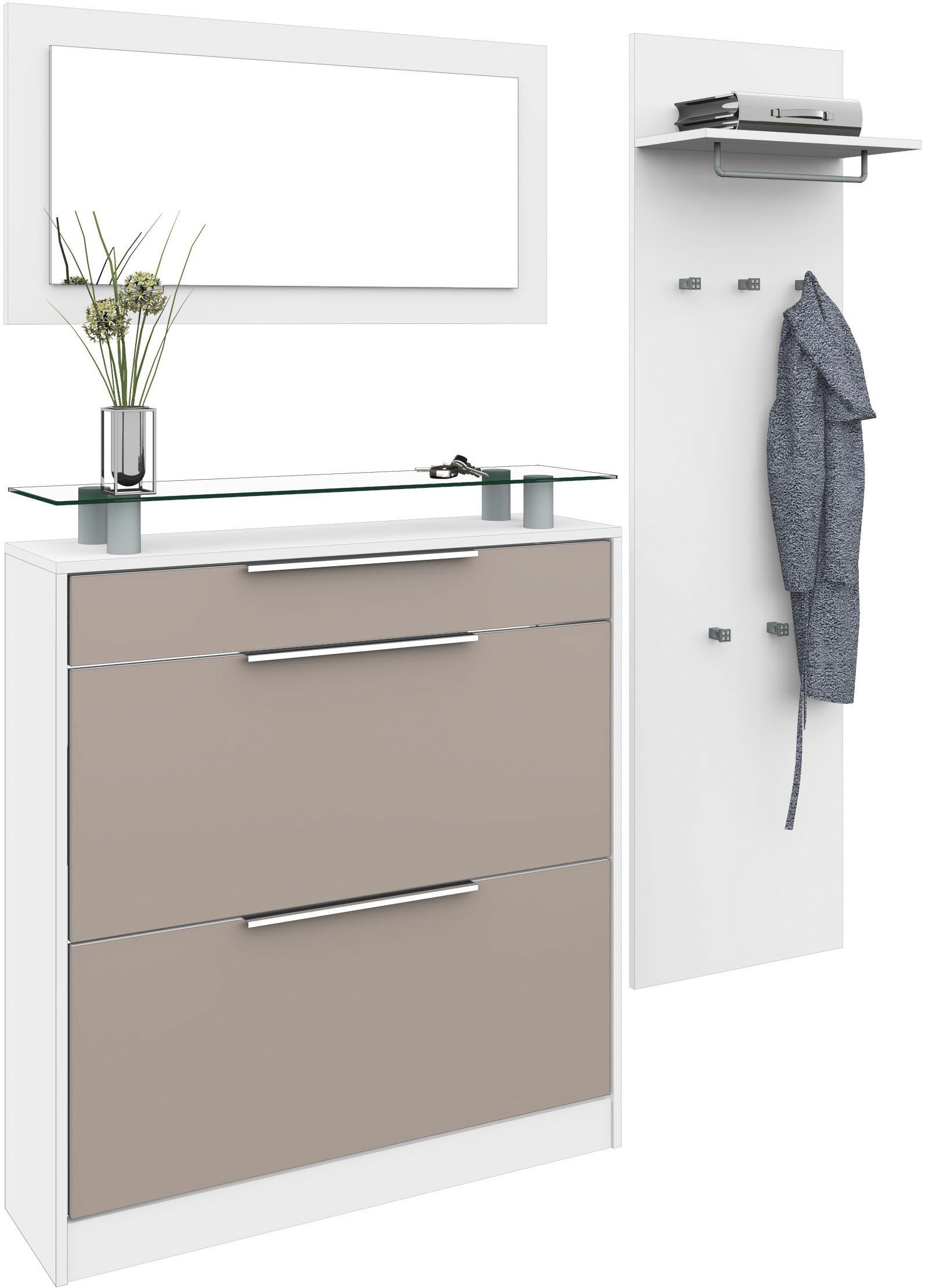 borchardt Möbel Halmeubelset Oliva (3-dlg), met staande schoenenkast, paneel en spiegel (set, 3-delig)