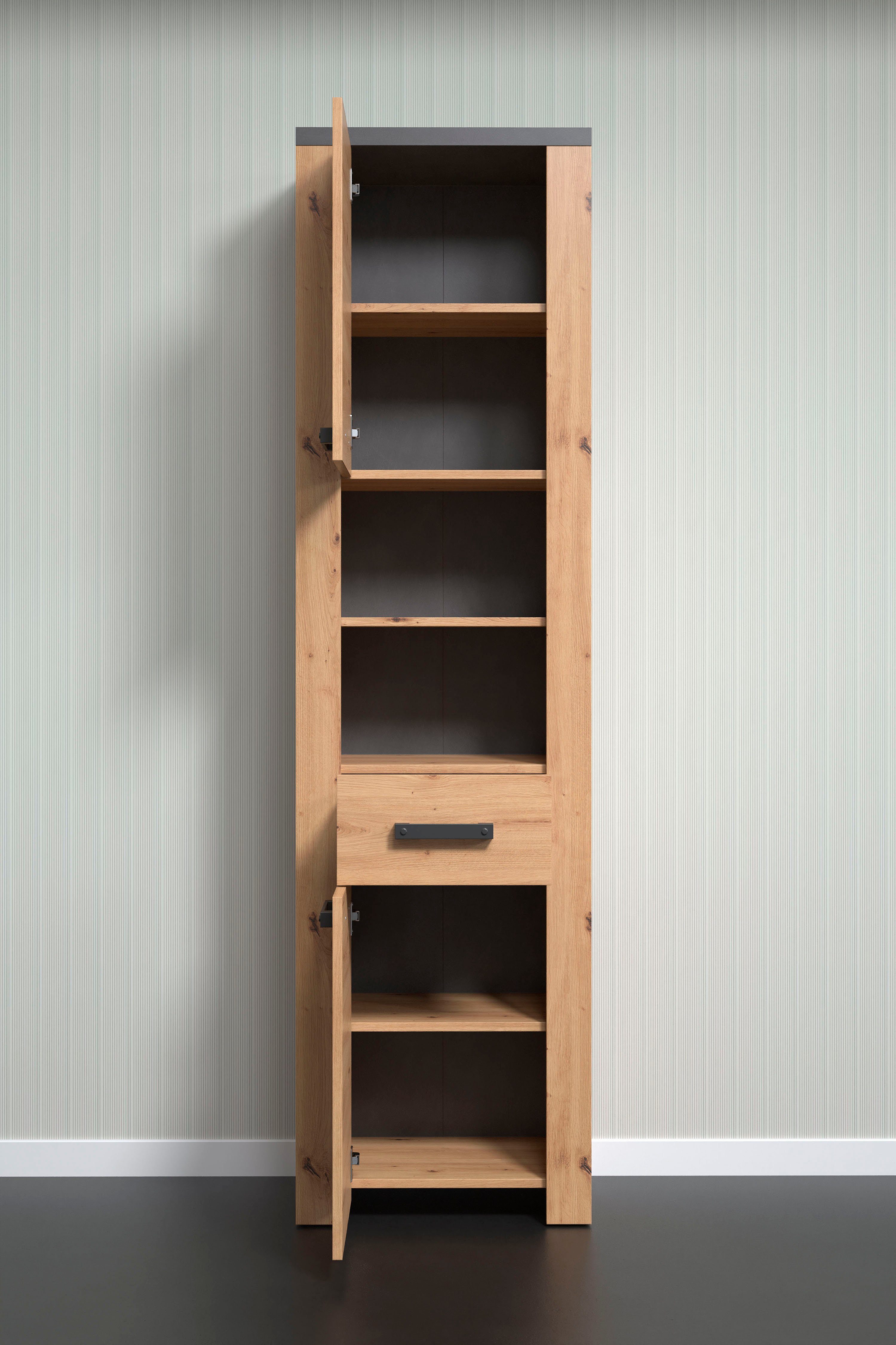 Home affaire Hoge kast Ambres Badkamerkast in matte echt houtlook - afmetingen (B/D/H) 53/35/196 cm (1 stuk)