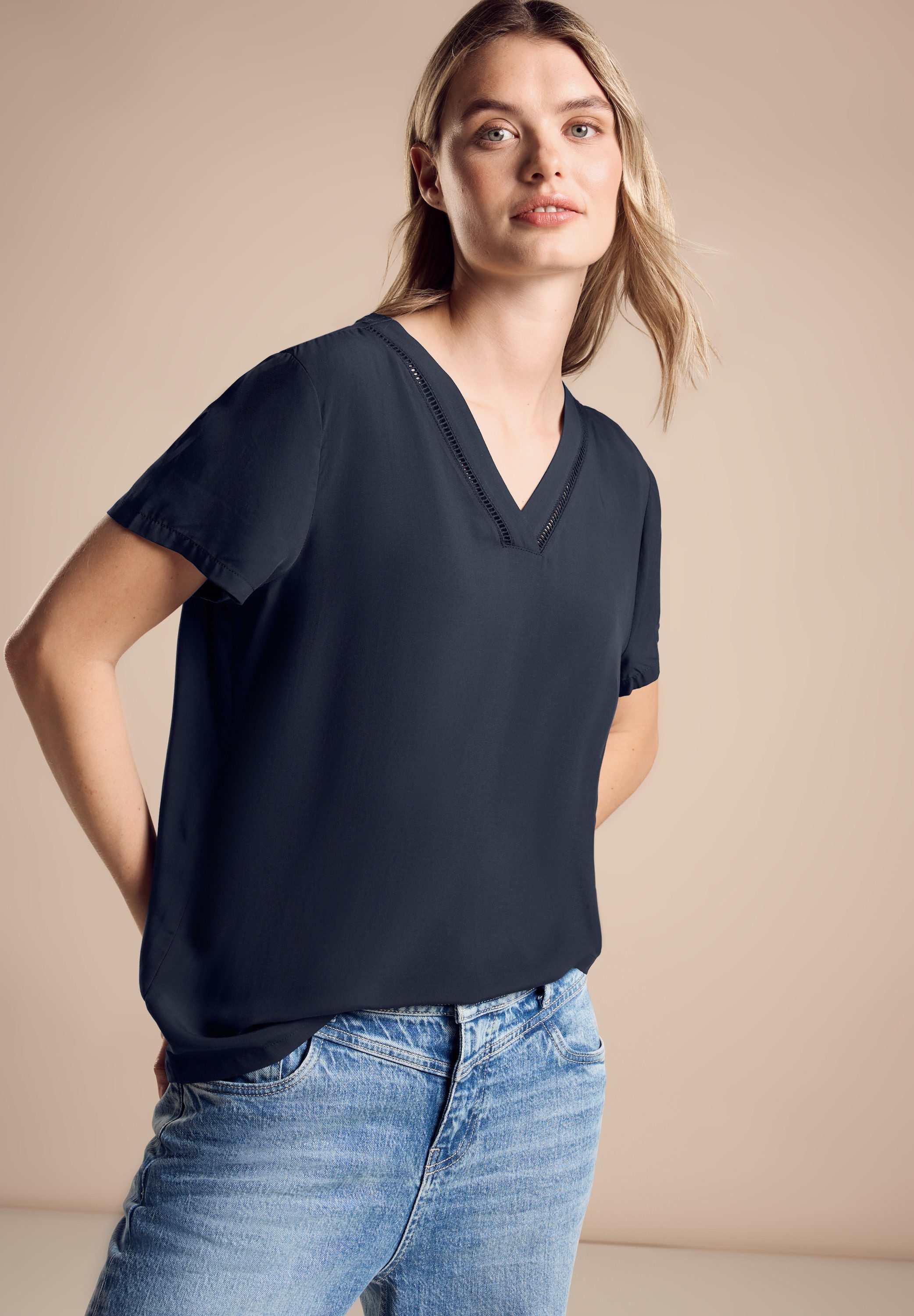 STREET ONE Blouse met korte mouwen met borduurwerk
