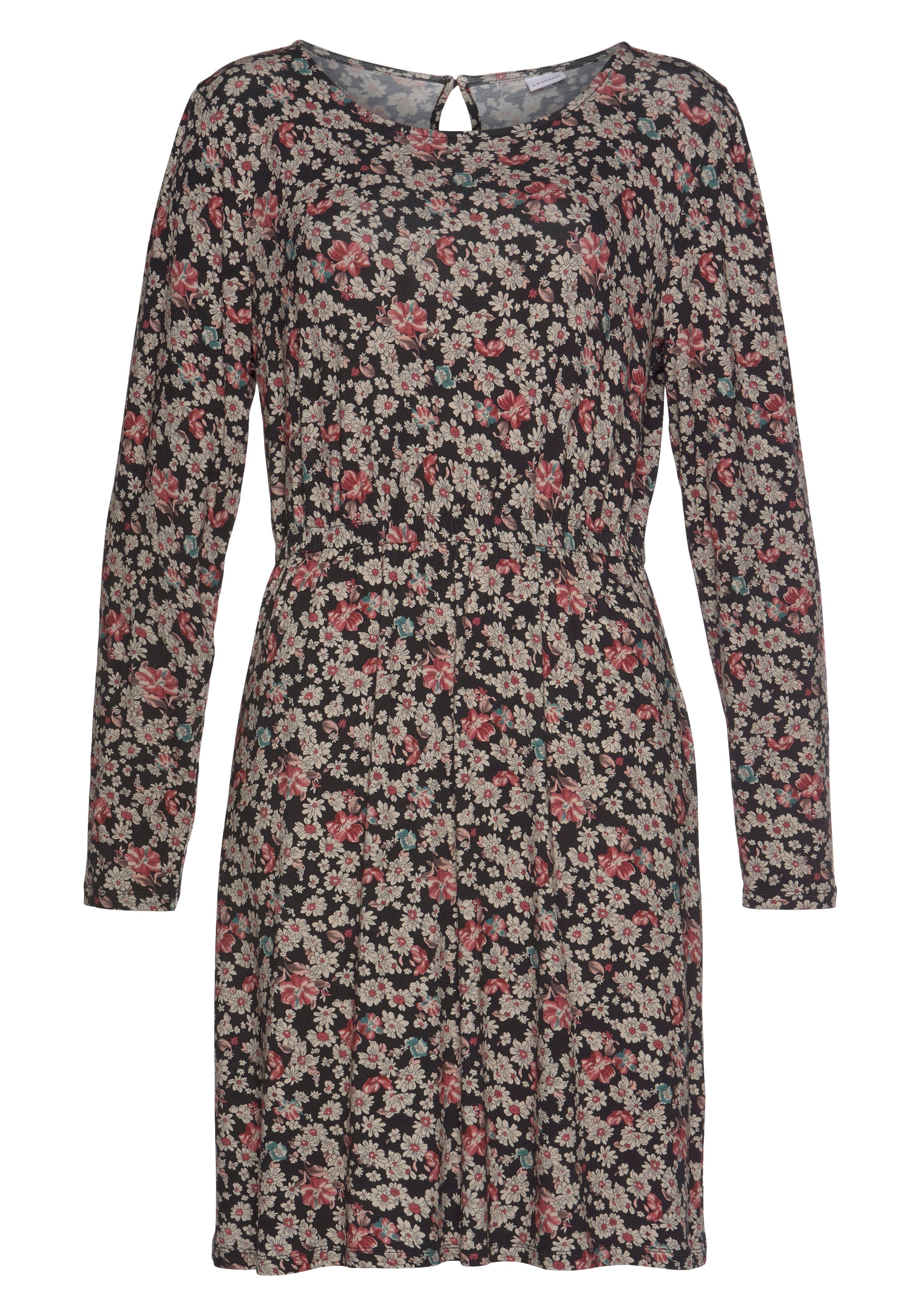 Lascana Jerseyjurk met bloemenprint en lange mouwen, mini jurk, zomerjurk