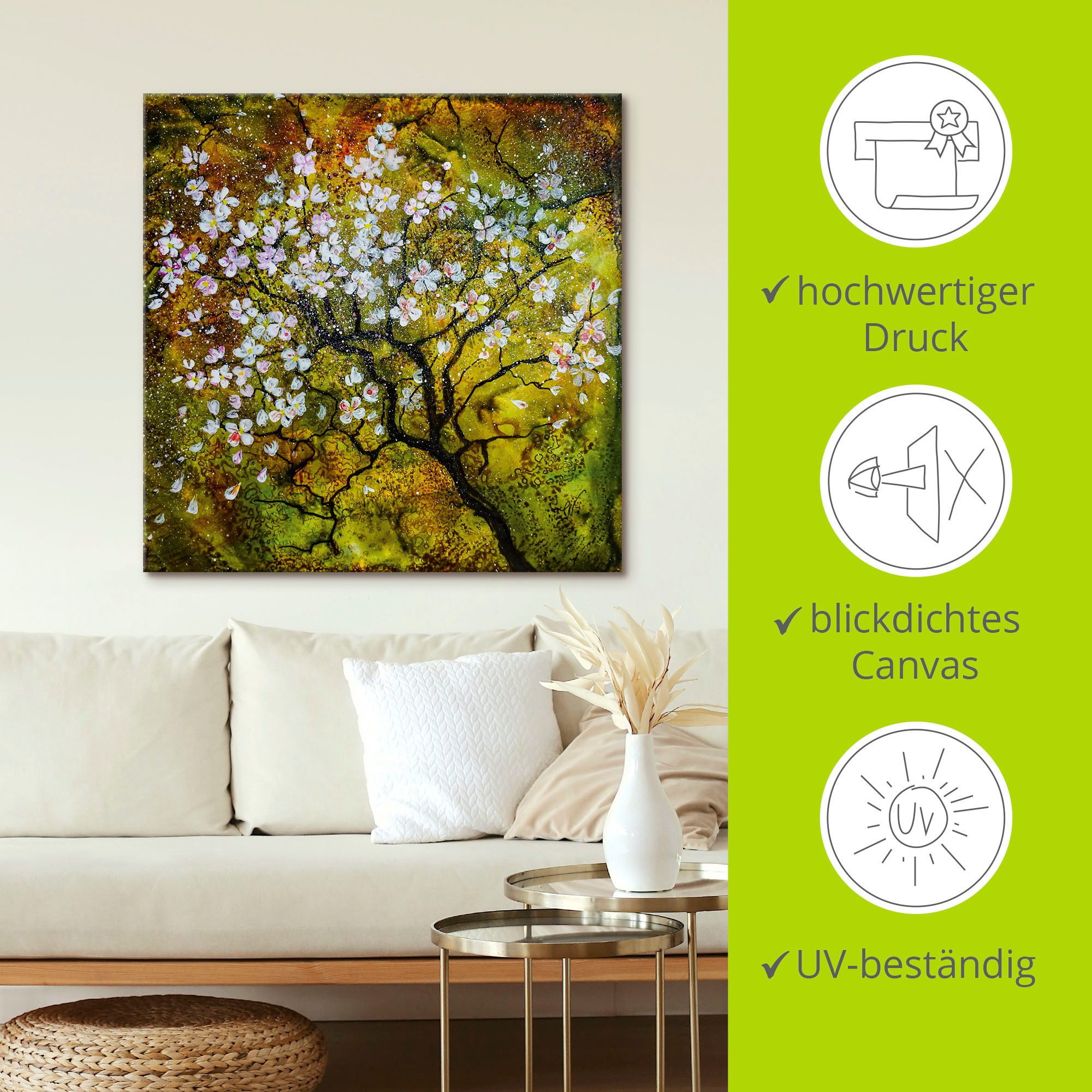 Artland Artprint Kersenbloesem als artprint van aluminium, artprint op linnen, muursticker, verschillende maten