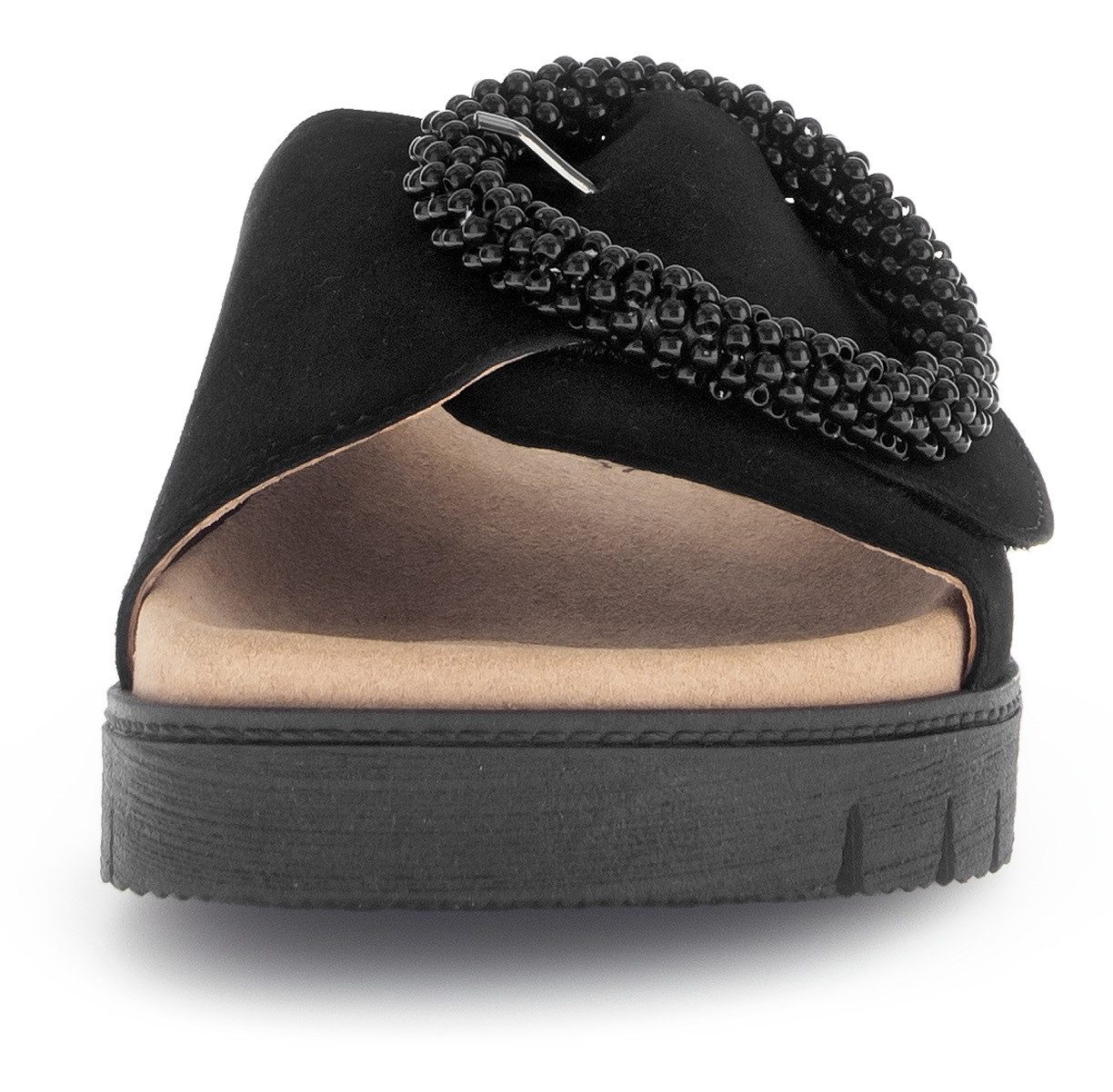 Gabor Slippers , plateau, zomerschoen, slippers met sierparels aan de decoratieve gesp