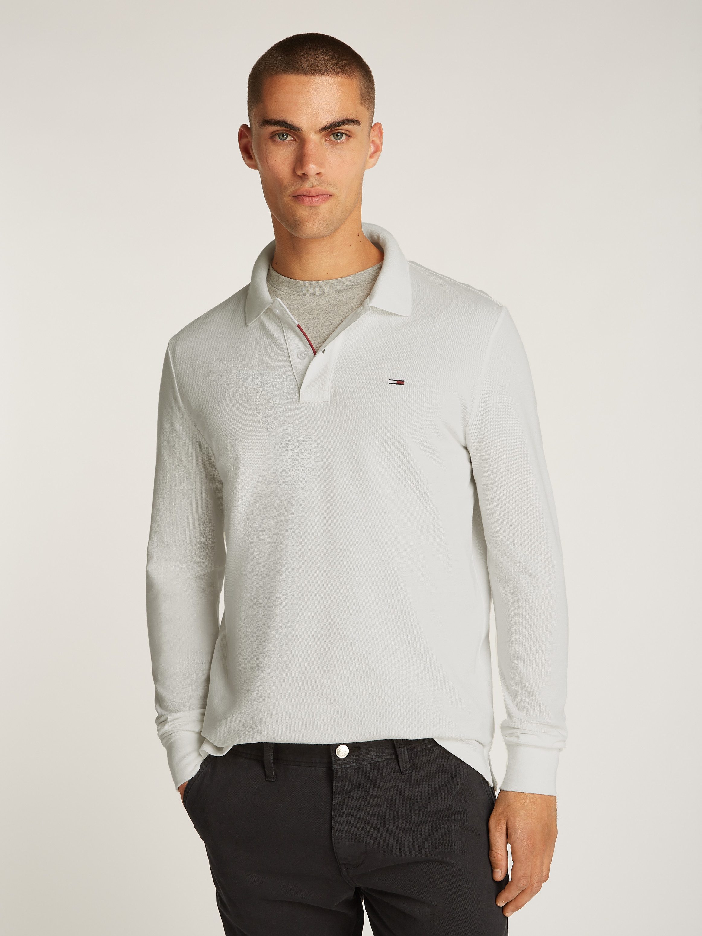 TOMMY JEANS Poloshirt TJM SLIM PLACKET POLO LS EXT heren poloshirts maat XXXL wit