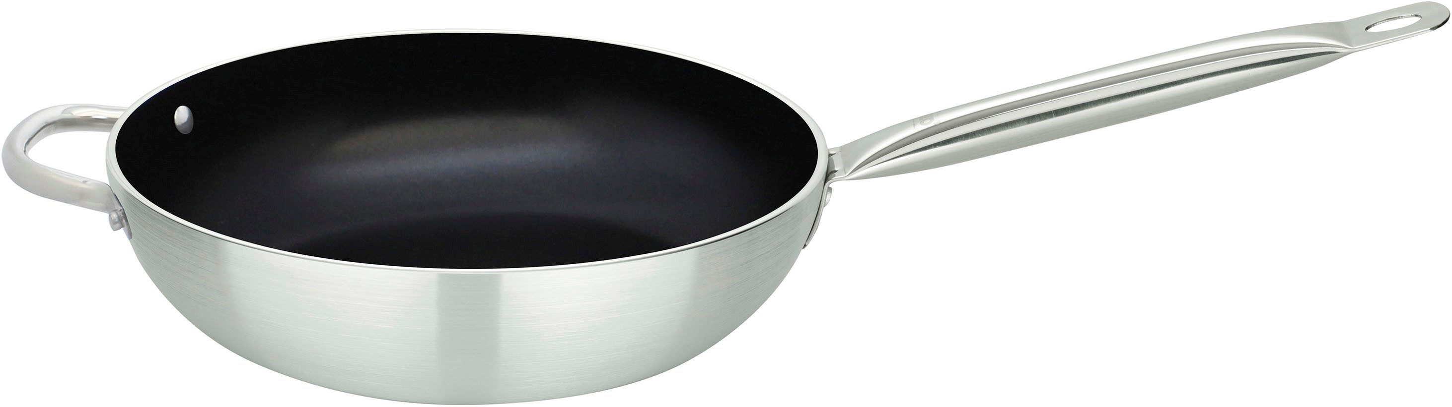 Elo Wok an 28cm Bistro Line lange, handzame roestvrijstalen professionele handgreep, ø 28 cm, inductie (1-delig) wokpannen zilver(kleur)