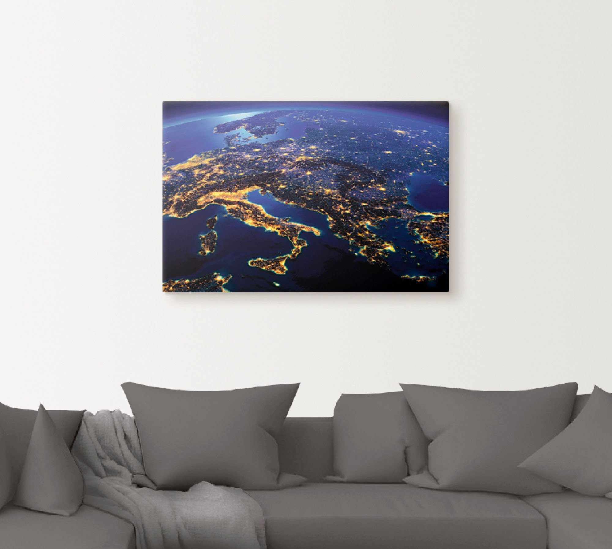 Artland Artprint Zuidelijk Europa vanuit de ruimte als artprint op linnen, poster in verschillende formaten maten