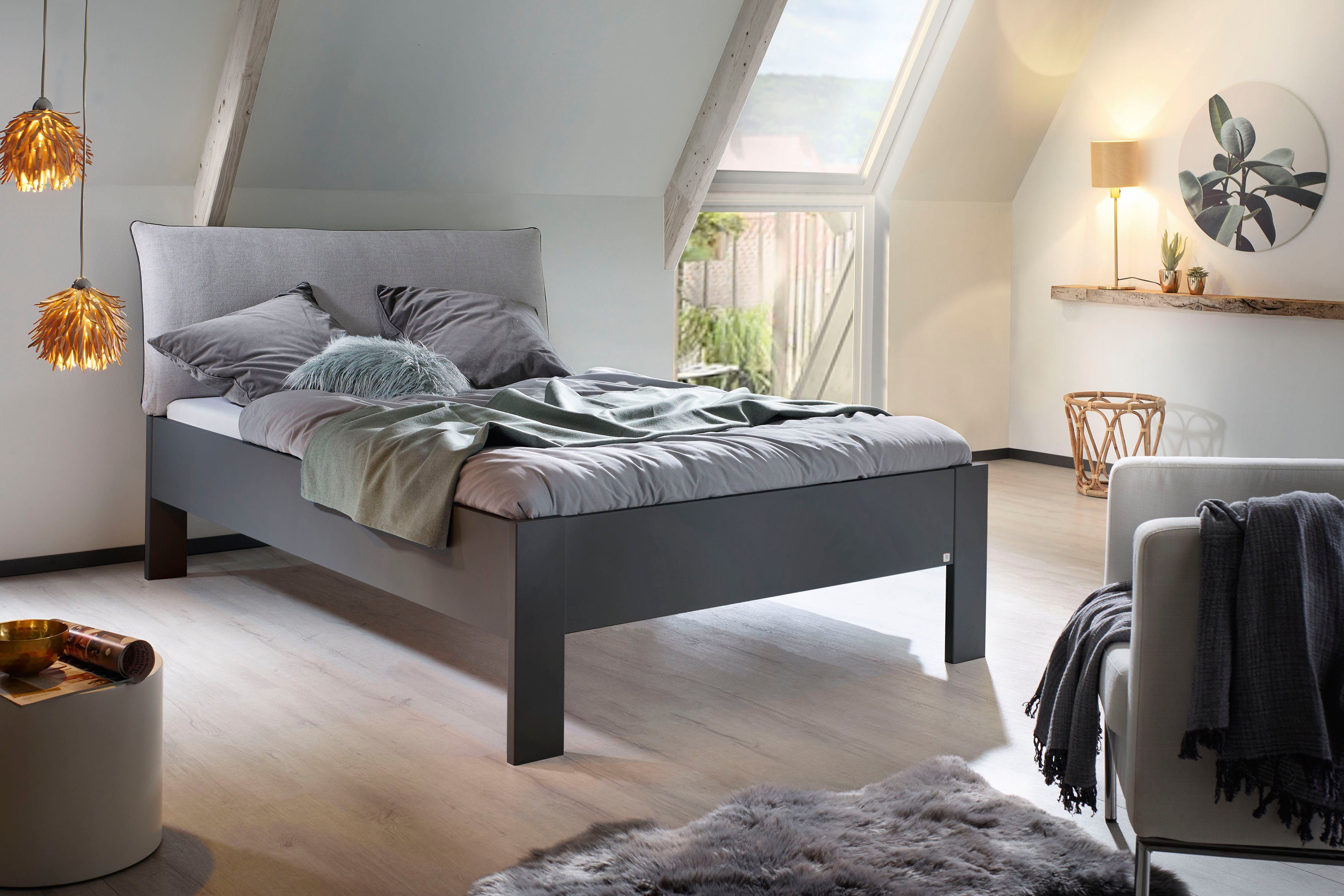 rauch Futonbed Aditio Hoofdbord weefstof met afgezette opstaande naad futonbedden grijs