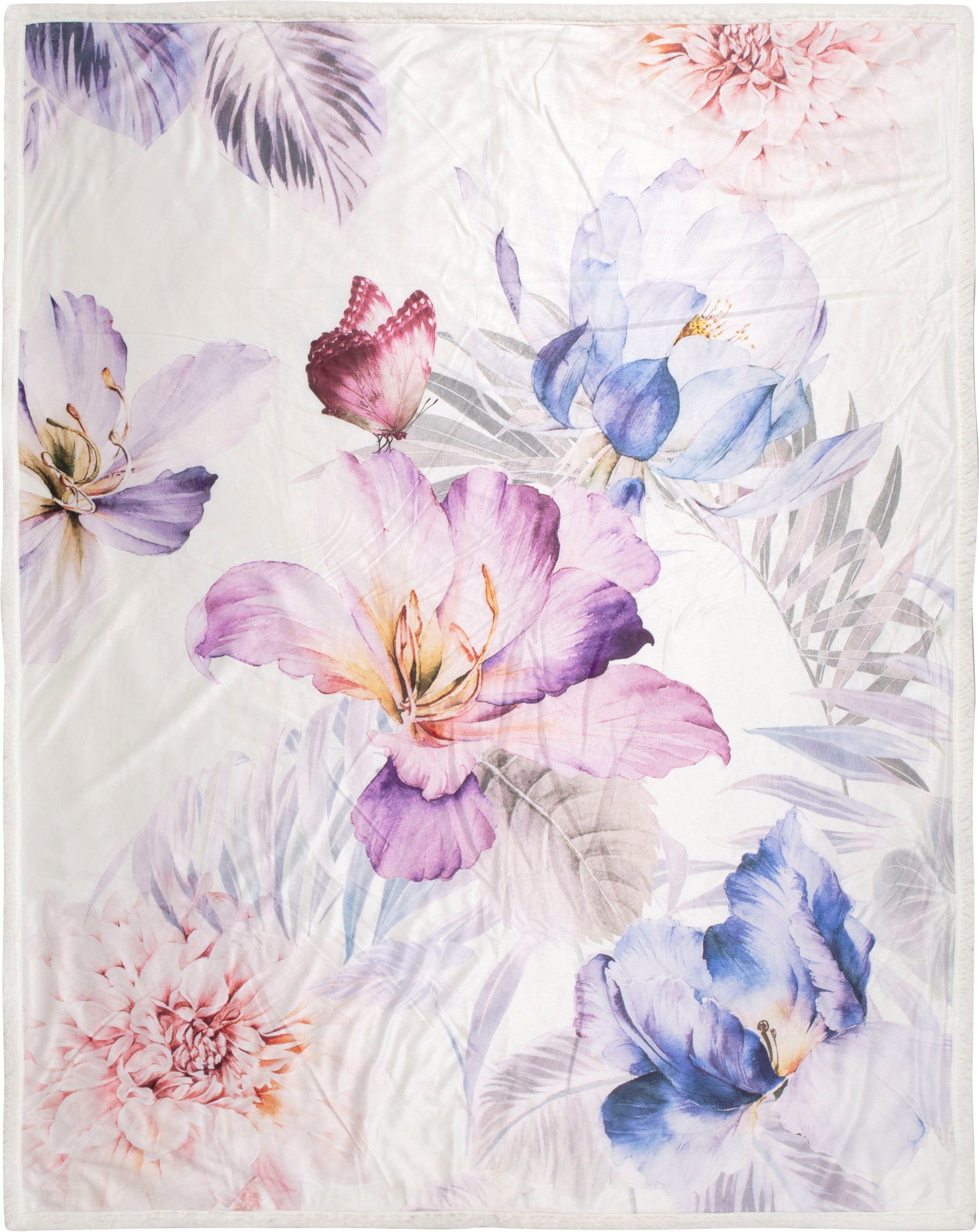 Descanso Plaid Cean Zeer zacht, knuffeldeken, 130x160 cm, omkeerbaar, bloemen, natuur, zand